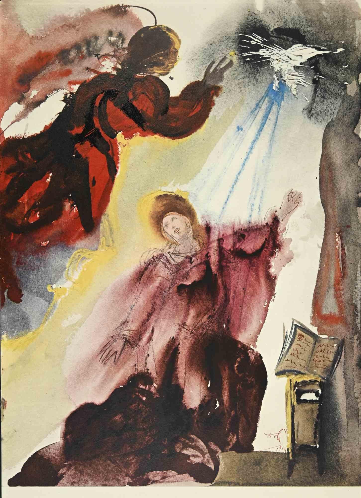 Salvador Dalí Print - God sends Gabriel to the Virgin Mary - Lithograph - 1964