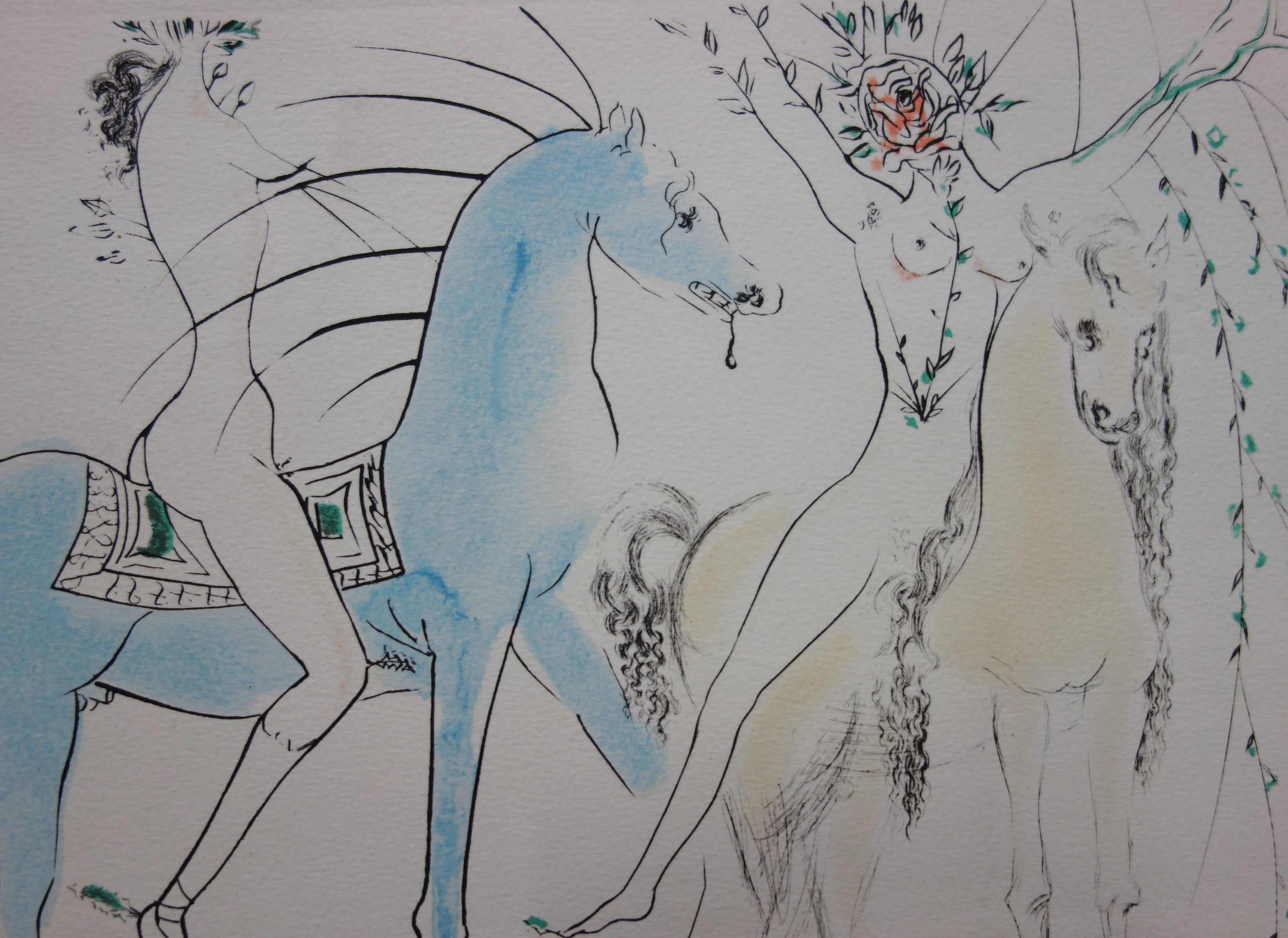 Hamadryades Mimétiques Arborescentes - Original handsigned etching - 1971 - Gray Figurative Print by Salvador Dalí