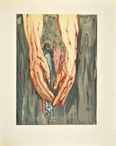 Vintage Hands of Antaeus -Woodcut print - 1963