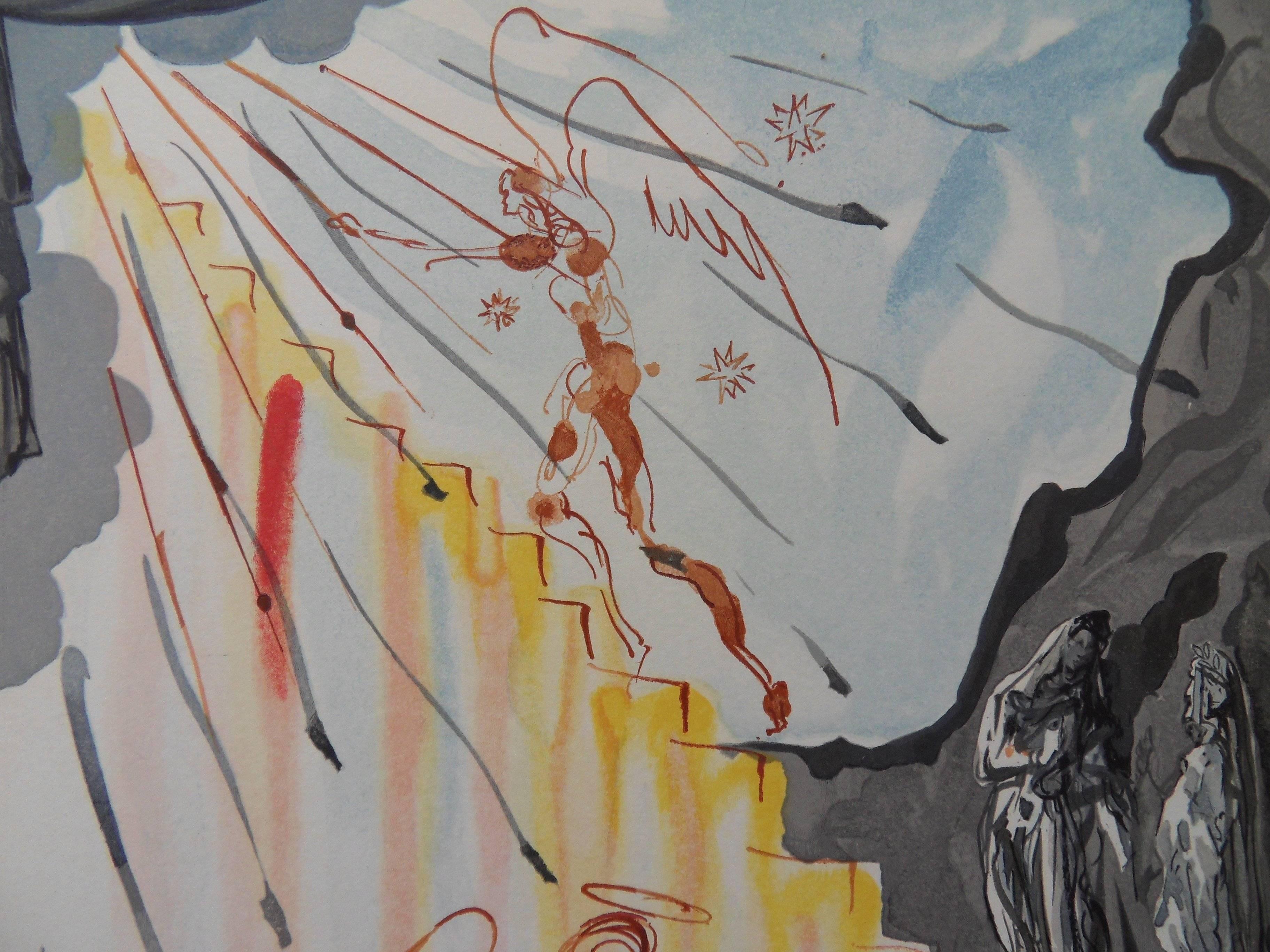 Heaven 21 : The Mystic Ladder - Color Woodcut - 1963 - Surrealist Print by Salvador Dalí