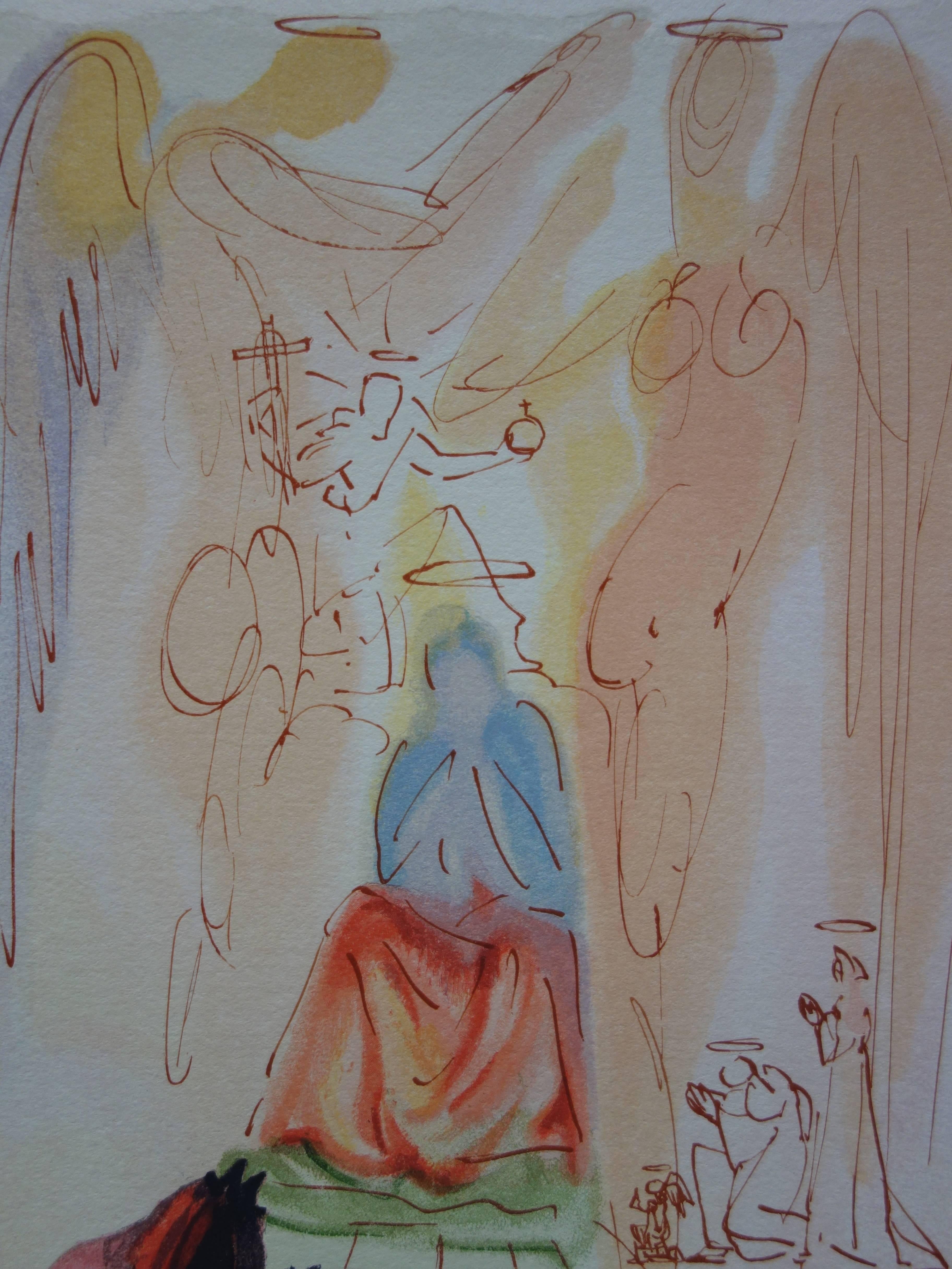 Heaven 23 - The Triumph of Christ and the Virgin - woodcut - 1963 - Gray Figurative Print by Salvador Dalí