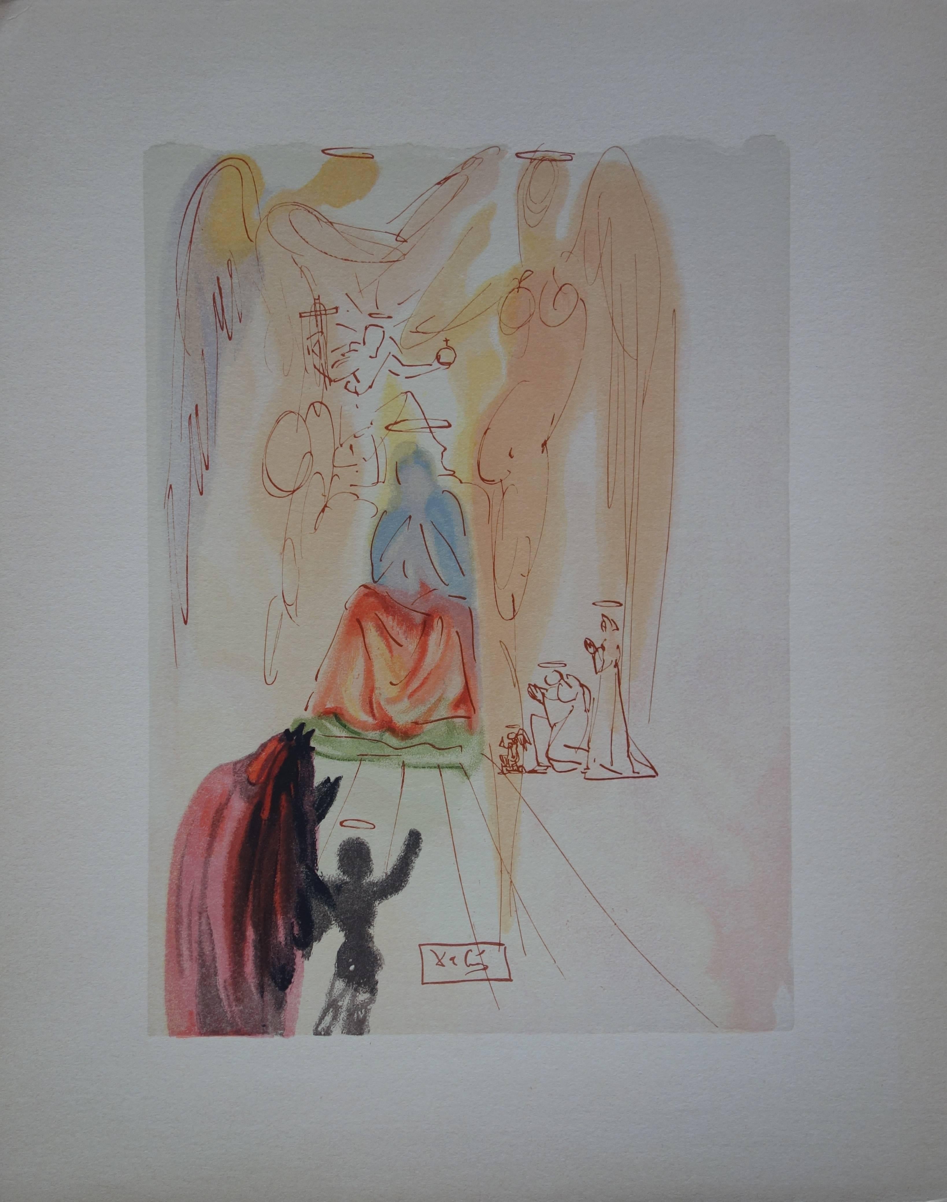 Salvador Dalí Figurative Print - Heaven 23 - The Triumph of Christ and the Virgin - woodcut - 1963