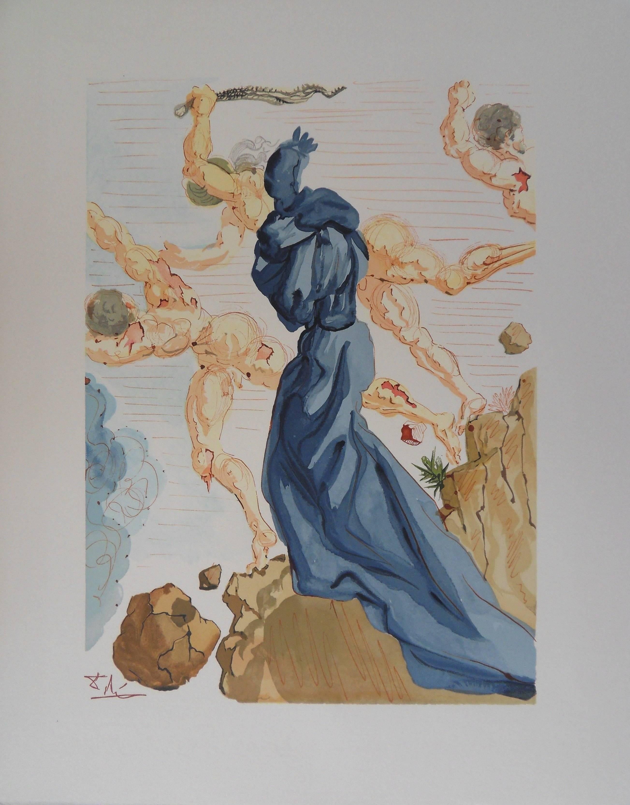 Salvador Dalí Figurative Print - Hell 15 - The Solid Curbstones - Color Woodcut (Field #p. 189)