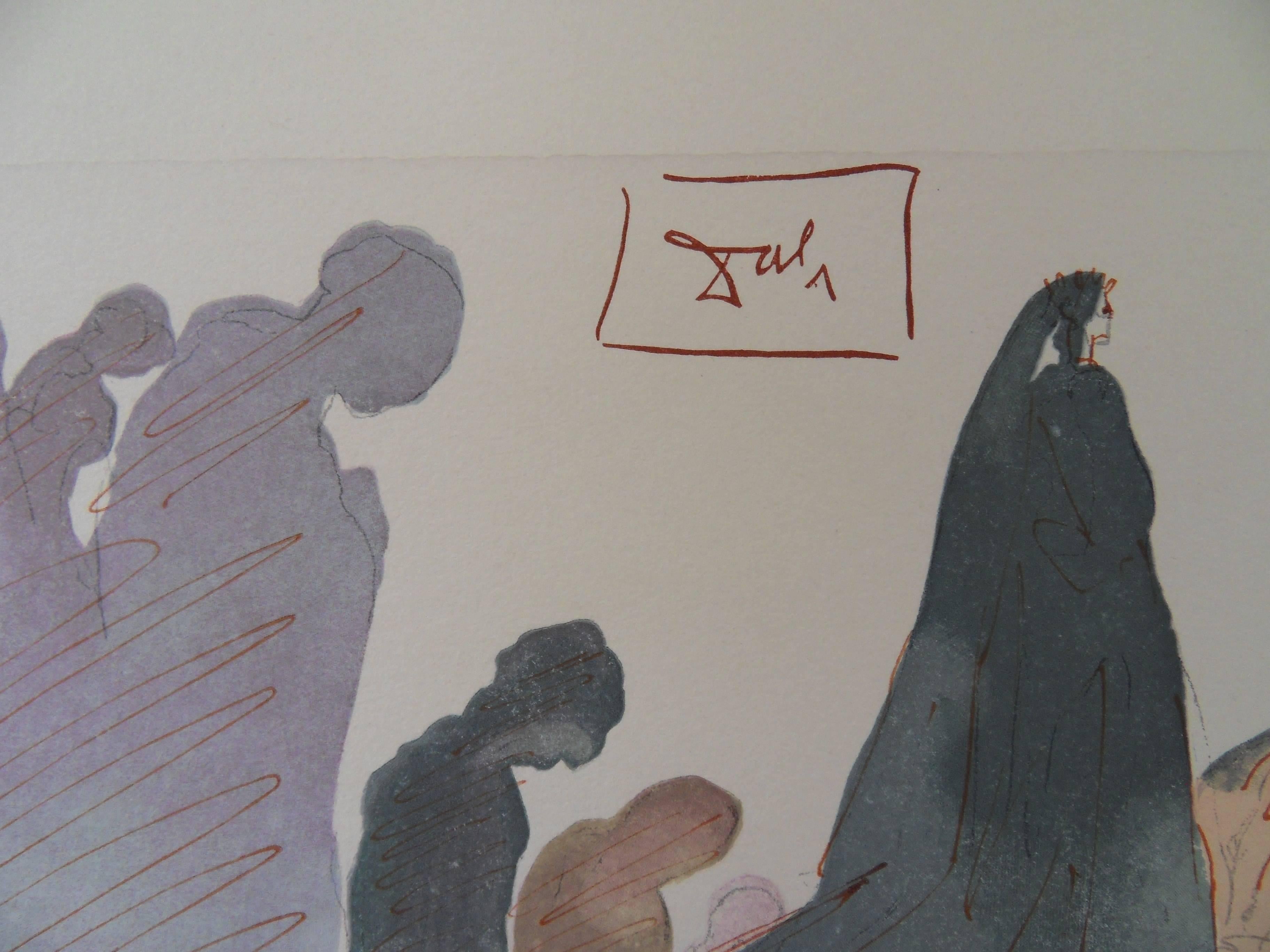 Hell 22 - The Liars  - Original Woodcut 1963  (Field p 189 à 200) - Print by Salvador Dalí