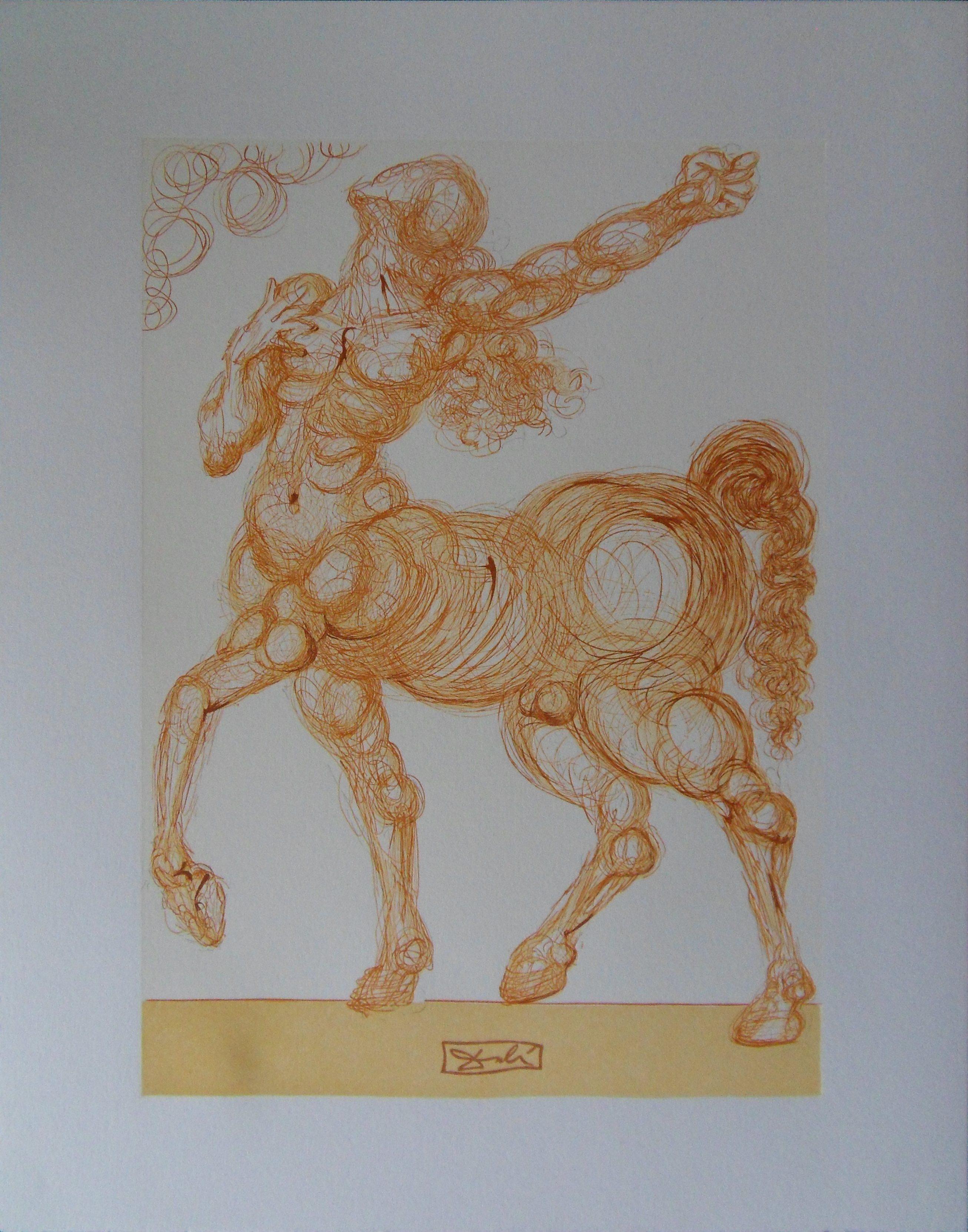 Salvador Dalí Figurative Print - Hell 25 - The Centaur (Mythology) -  Woodcut - 1963