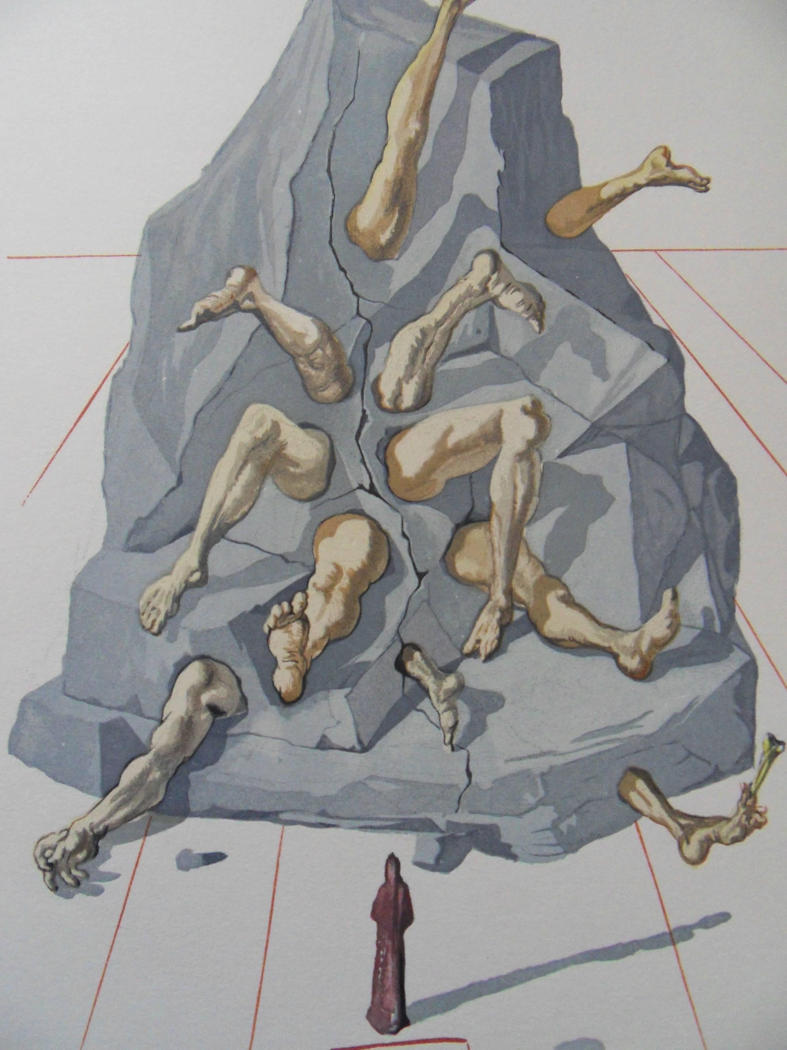 Enfer 26 - Les Habitants de Prato -  gravure sur bois - 1963 - Surréalisme Print par Salvador Dalí