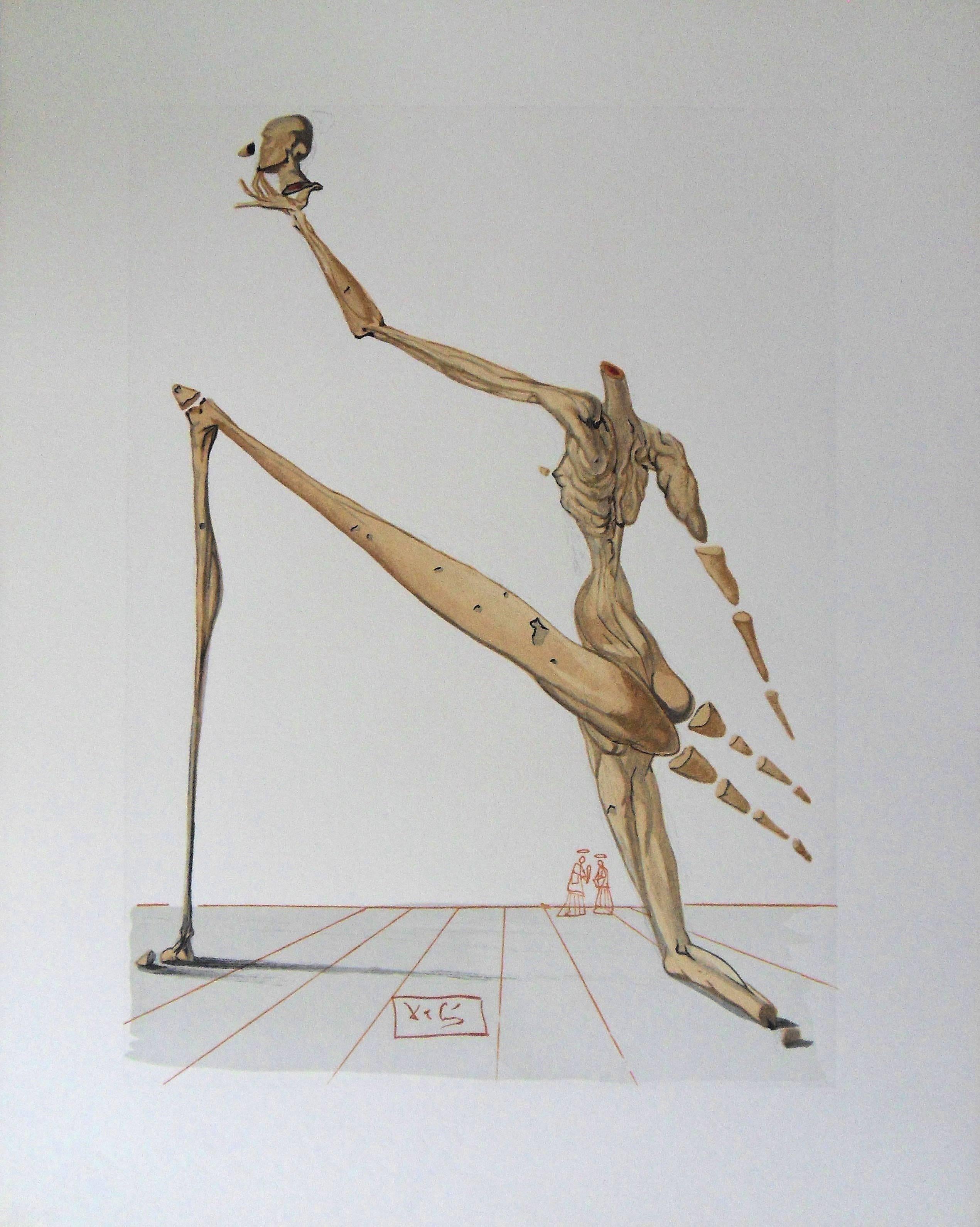Salvador Dalí Figurative Print - Hell 28 - Bertran de Born - Color woodcut - 1963