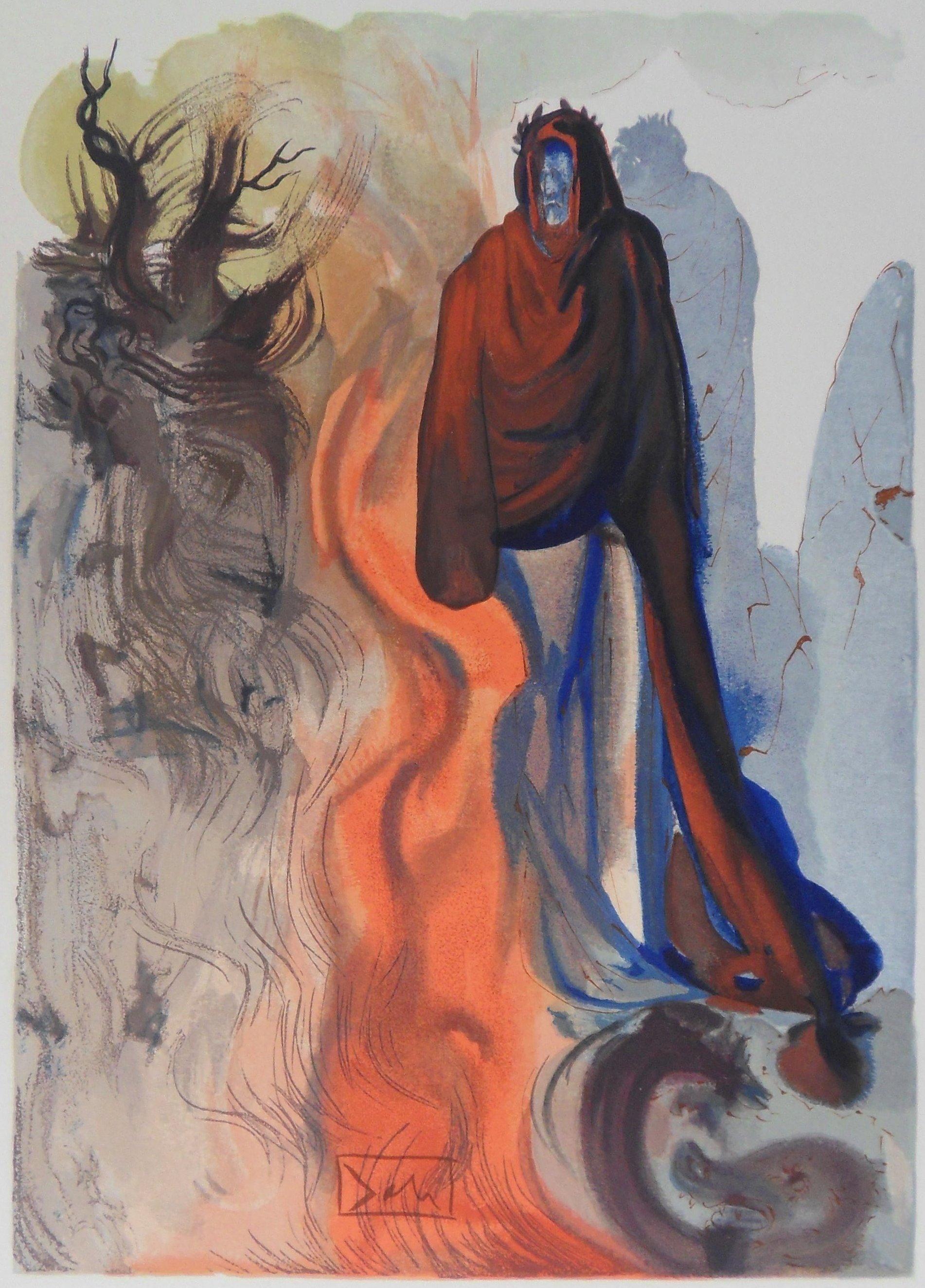 Infierno 34 : La aparición de Plutón - Grabado original en madera - 1963 (Campo p 189 à 200) - Figurative Print Gris de Salvador Dalí