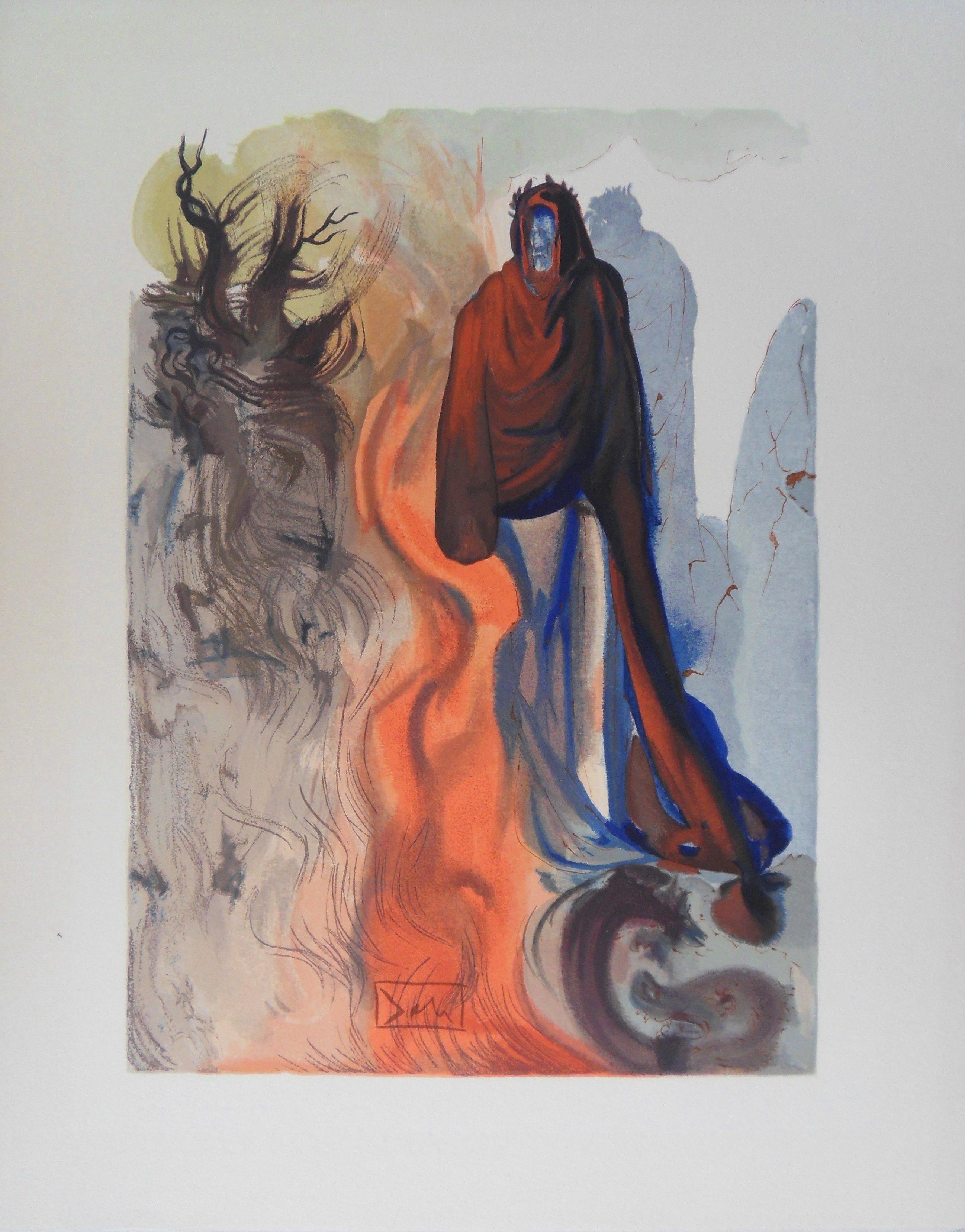 Salvador Dalí Figurative Print - Hell 34 : The Appearance of Pluto - Original woodcut - 1963 (Field p 189 à 200)