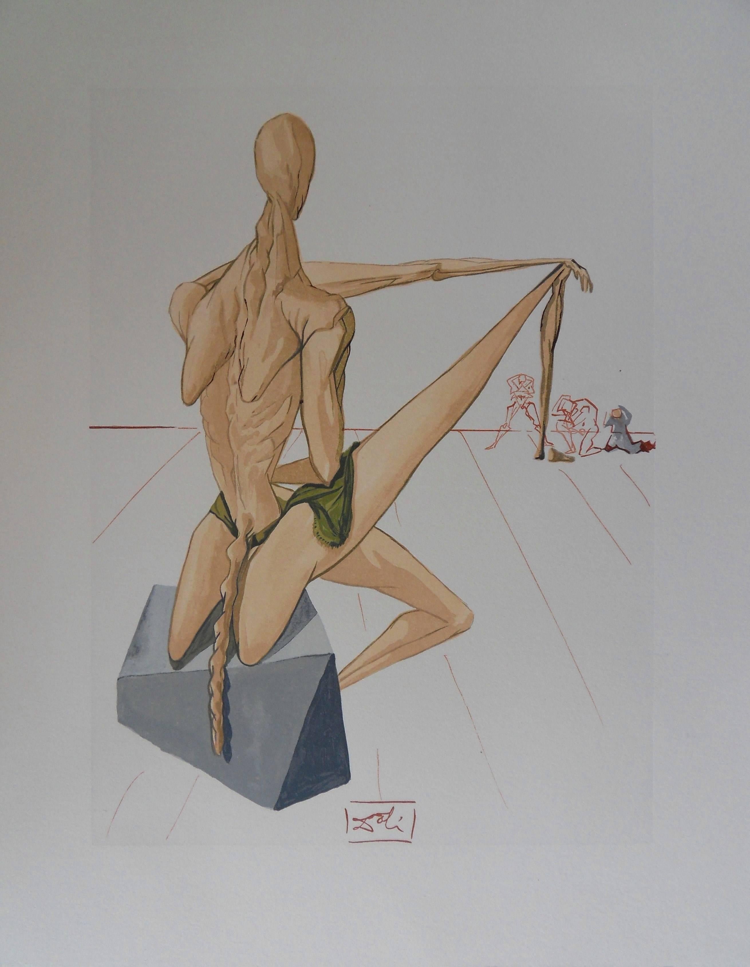 Figurative Print Salvador Dalí - Hell 5 : Minos, gravure sur bois - 1963  [Champ #page 189]
