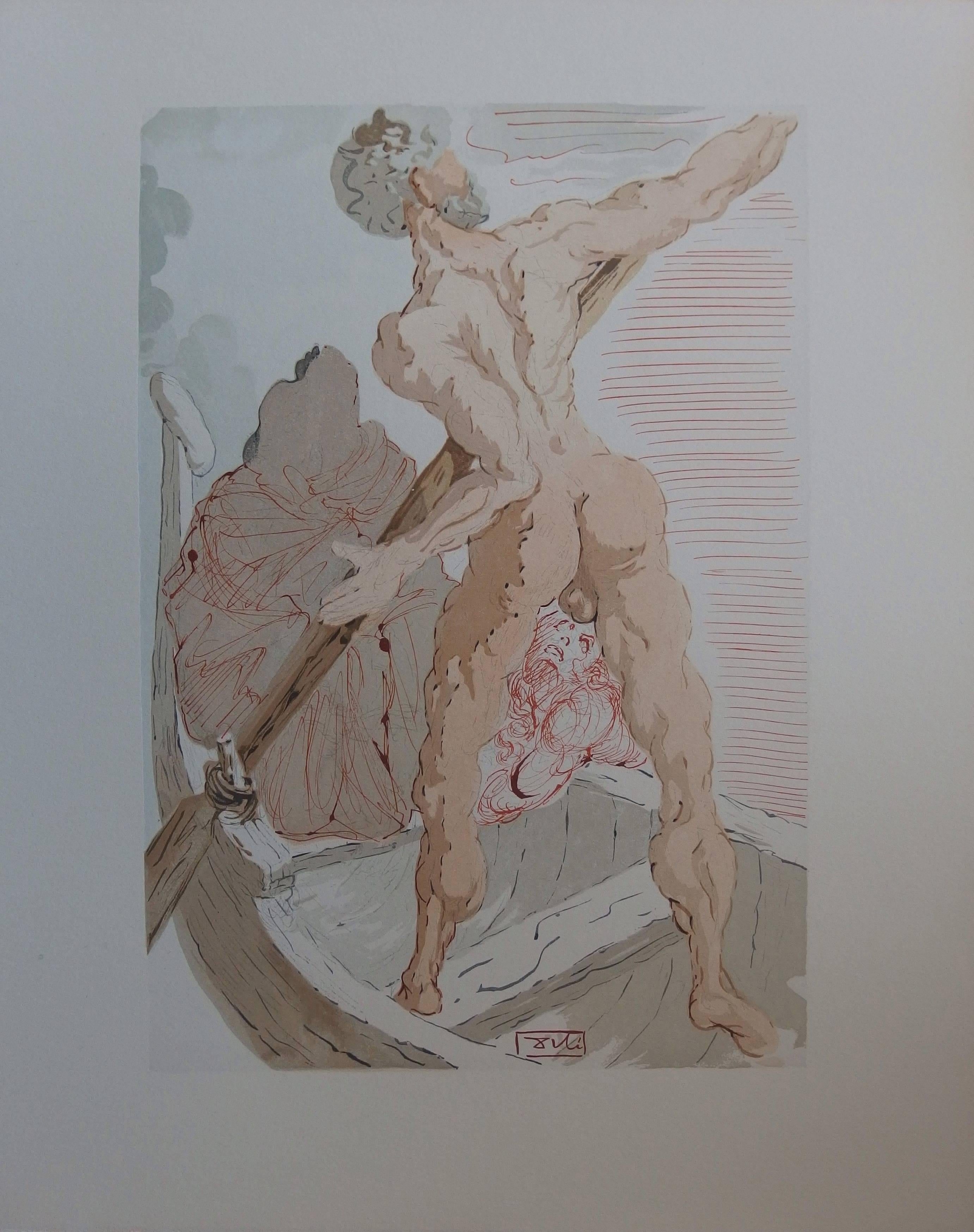 Salvador Dalí Figurative Print – Hell : Charon und die Kreuzung des Acherons – Holzschnitt – 1963 [Abb. 189]
