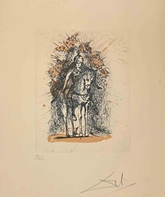 Helmeted Rider with Butterflies - Etching with Aquatint attr. to S. Dalì - 1971