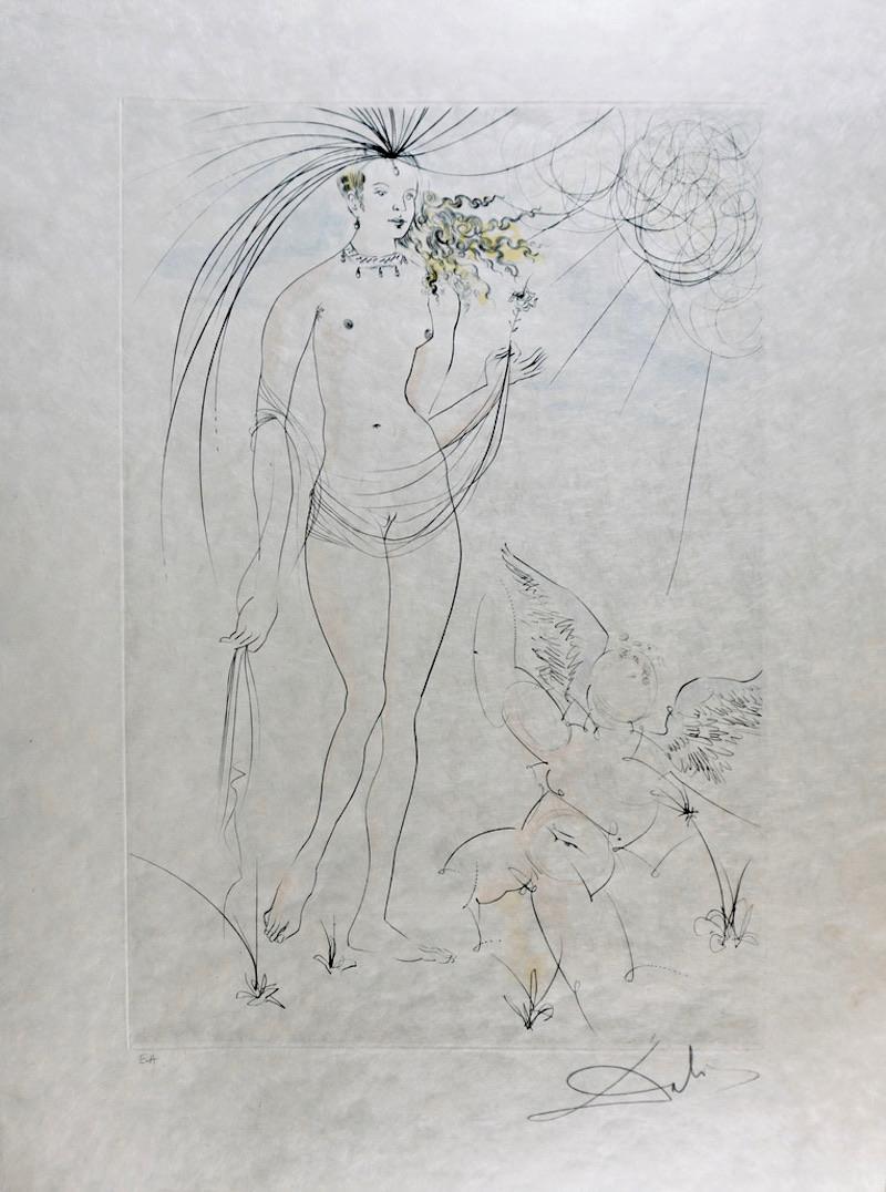 Figurative Print Salvador Dalí - Hommage à Albrecht Durer Venus 
Cupidon