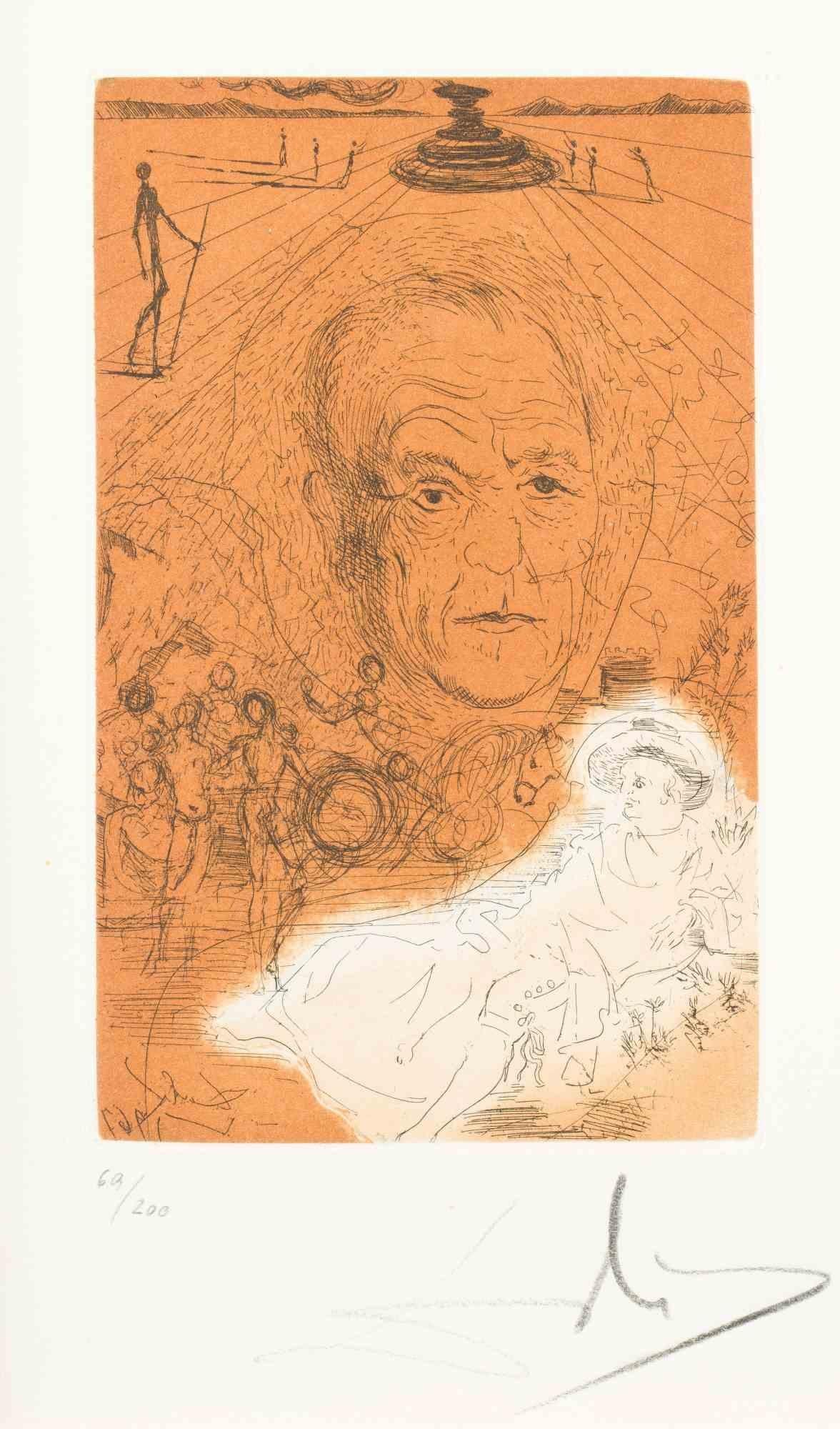 Salvador Dalí Figurative Print - Hommage à Konrad Adenauer - Lithograph - 1960s
