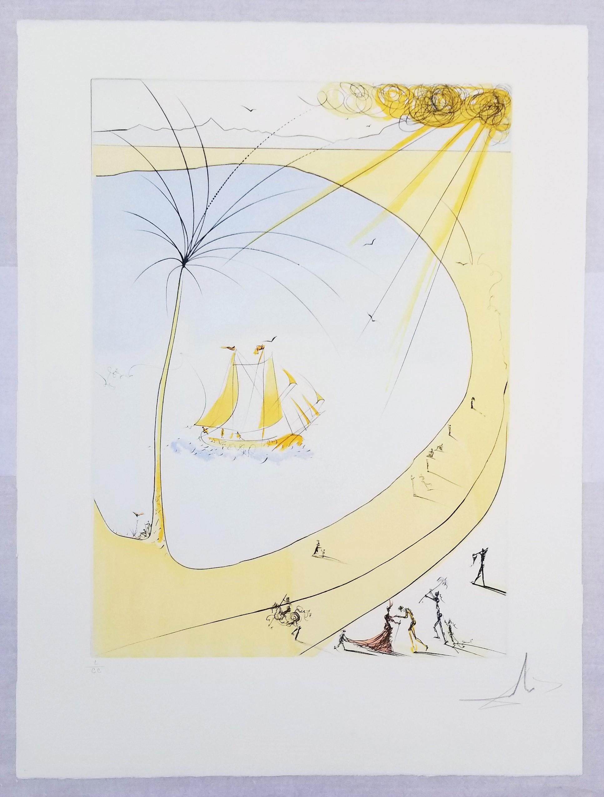 Hommage à Picasso (Côte d'Azur) /// Surréalisme Salvador Dali Surréaliste - Beige Landscape Print par Salvador Dalí