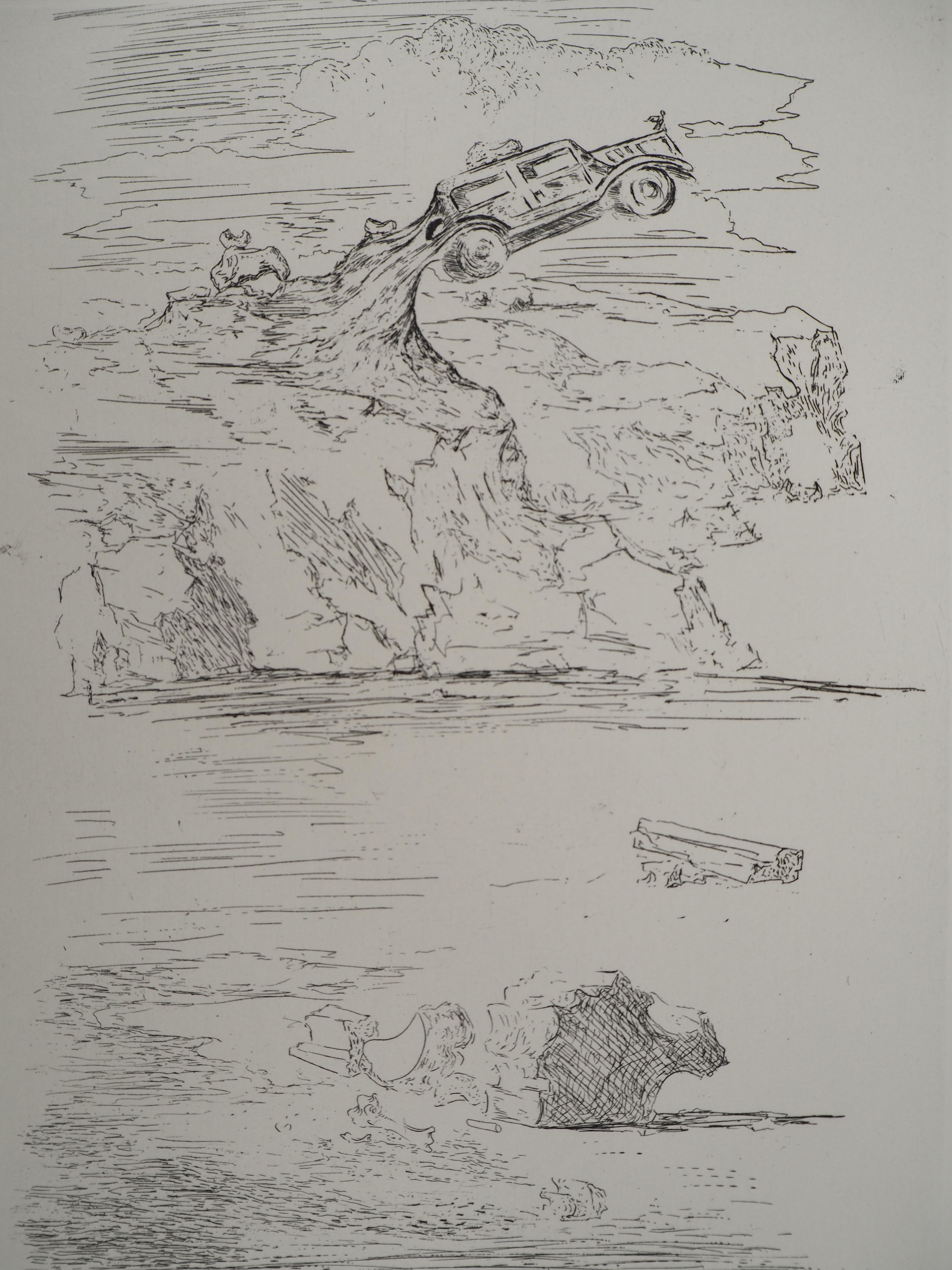 Salvador Dali
Ice-cold landscape with the Rolls Royce, 1975

Original etching 
Signed in pencil 
Limited to 100 copies (Here numbered 52)
On Arches vellum  32.5 x 25 cm (c. 12.7 x 9.8 in)

REFERENCES :
- Catalog raisonne Field #34-2
- Catalog