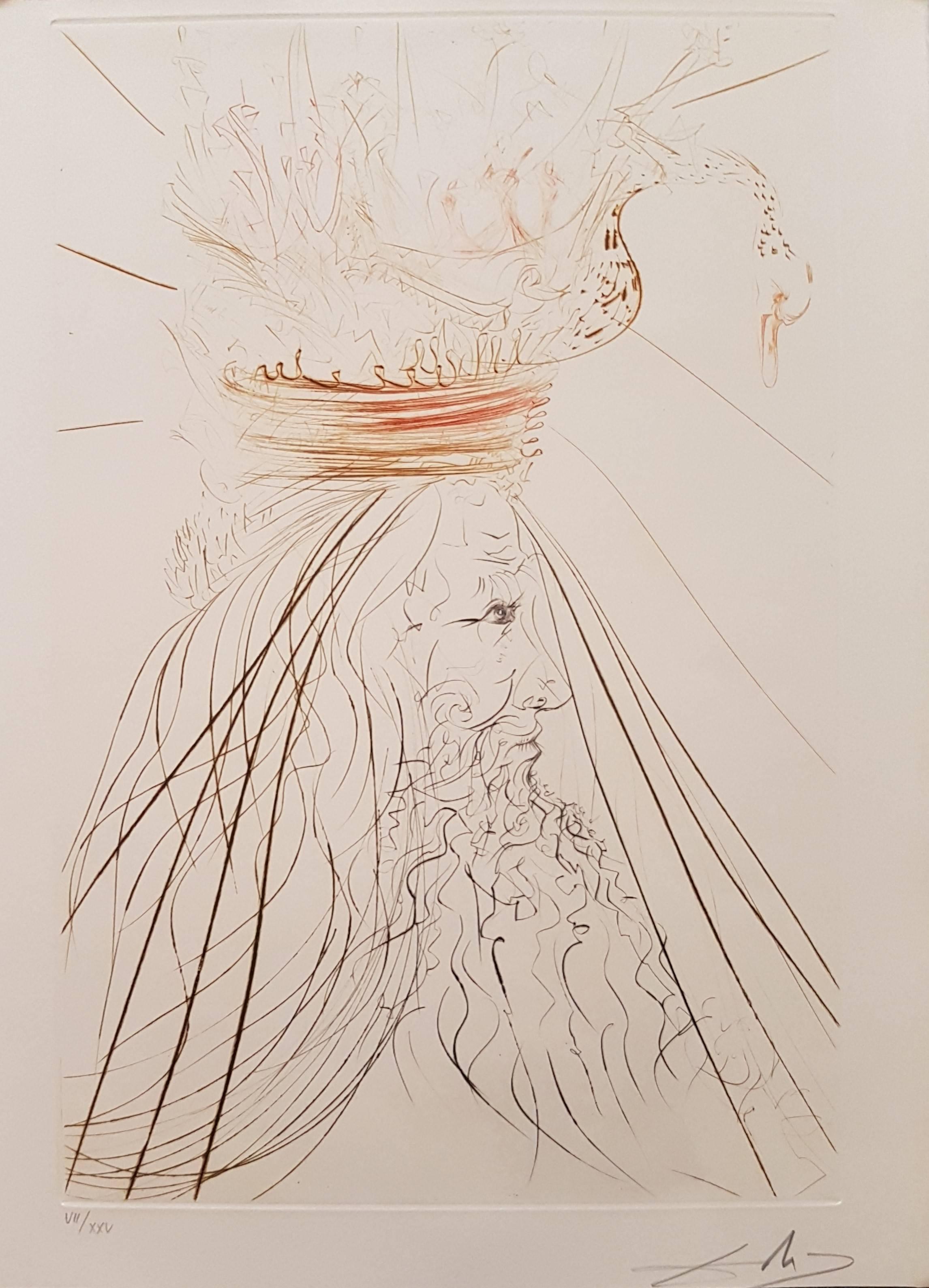 Salvador Dalí Abstract Print - Plate from "Tristan and Isolde": King Marc - Original Drypoint by S. Dalì