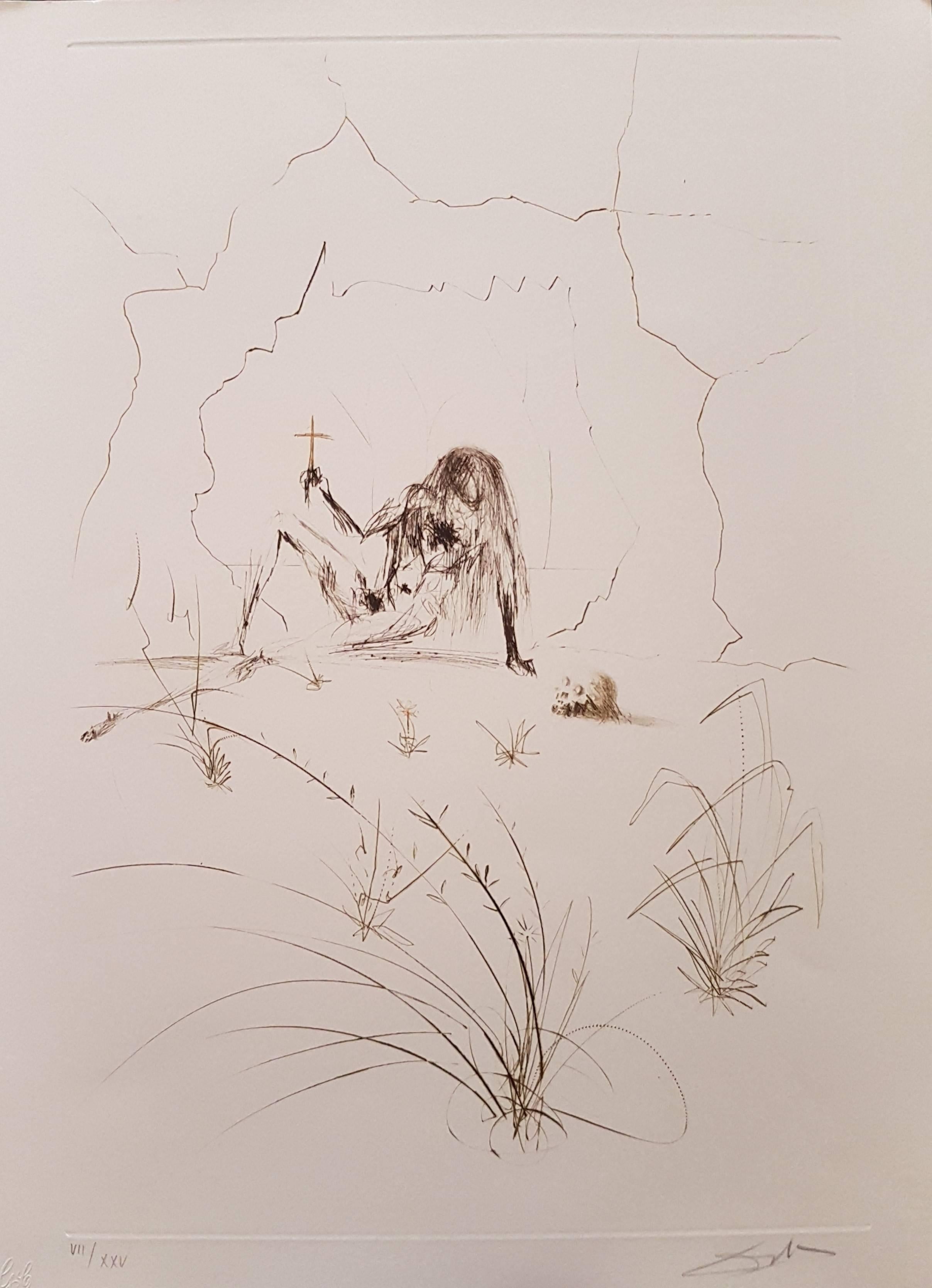 Salvador Dalí Print - Plate from "Tristan and Isolde": Frere Orgin, L'Hermite (Brother Orgin, Hermit)
