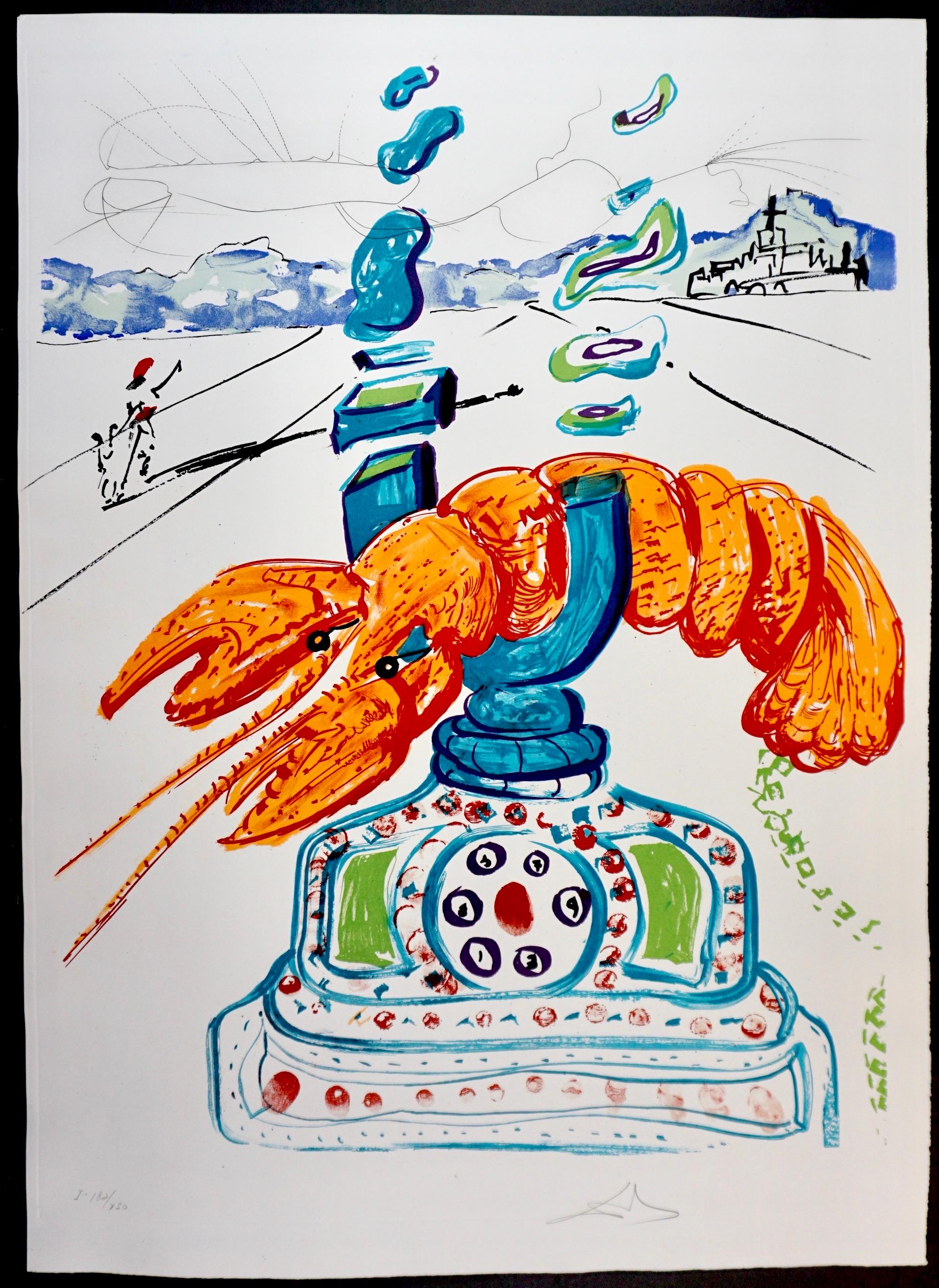 Print Salvador Dalí - Imaginations et objets du futur téléphone à queue de homard cybernétique 