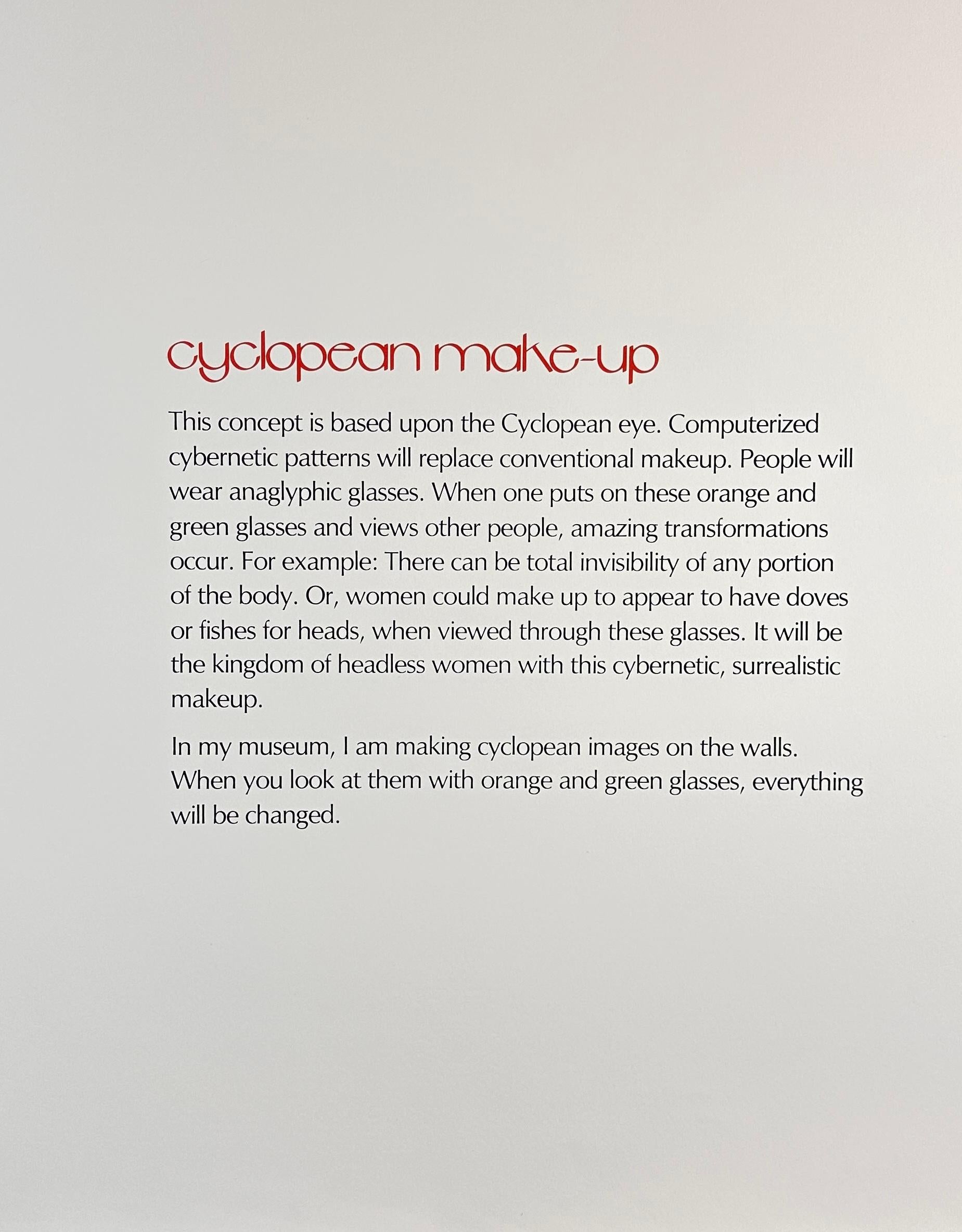 KÜNSTLER: Salvador Dali

TITEL: Vorstellungen und Objekte des zukünftigen Zyklopen-Make-Ups

MEDIUM: Radierung

SIGNIERT: Handsigniert von Salvador Dali

VERLAG: Merril Chase, Chicago/Alan Rich, NY

AUFLAGENNUMMER: 65/250

MASSNAHMEN: 30.75