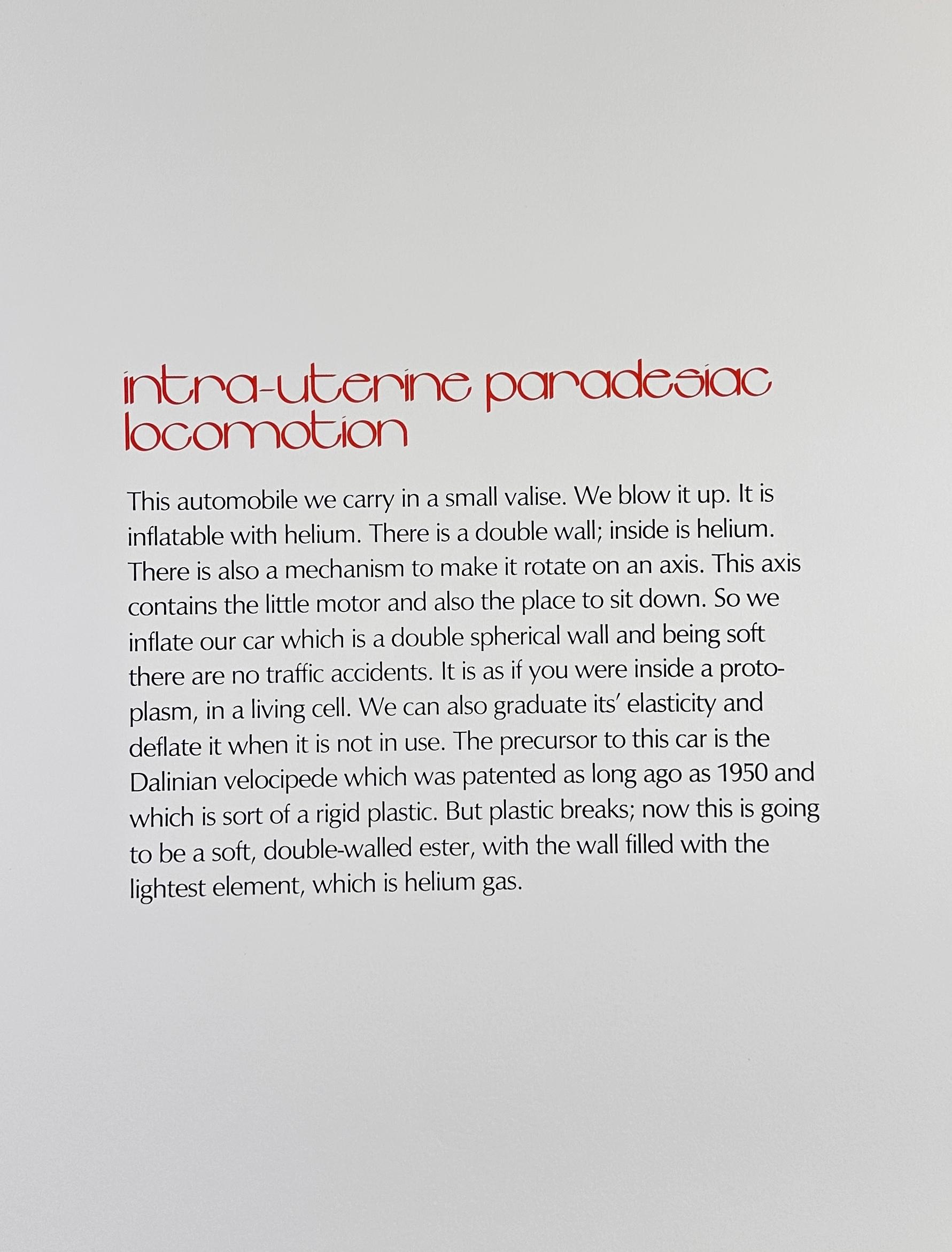 ARTIST: Salvador Dali

TITLE: Imaginations & Objects of The Future Intra-Uterine Paradisiac Locomotion

MEDIUM: Etching

SIGNED: Hand Signed by Salvador Dali

PUBLISHER: Merril Chase, Chicago/Alan Rich, NY

EDITION NUMBER: 65/250

MEASUREMENTS: