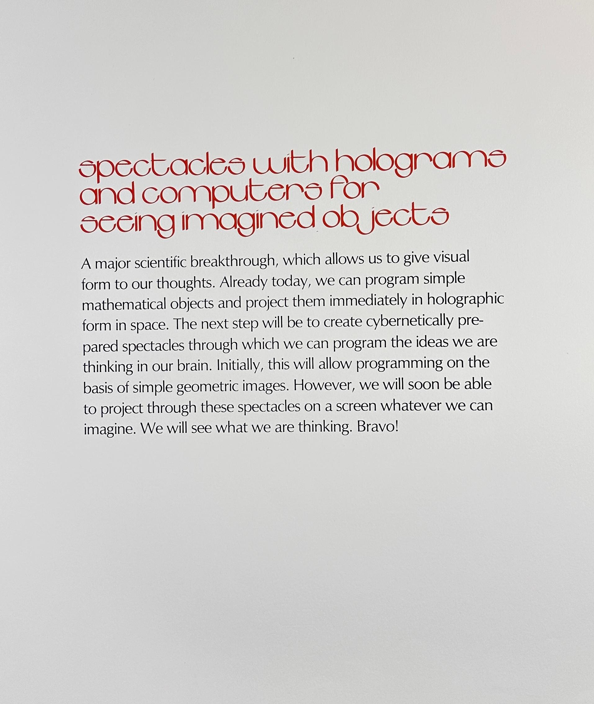 
ARTIST: Salvador Dali

TITLE: Imaginations & Objects of The Future Spectacles with Holograms & Computers for Seeing Imagined Objects

MEDIUM: Etching

SIGNED: Hand Signed by Salvador Dali

PUBLISHER: Merril Chase, Chicago/Alan Rich, NY

EDITION