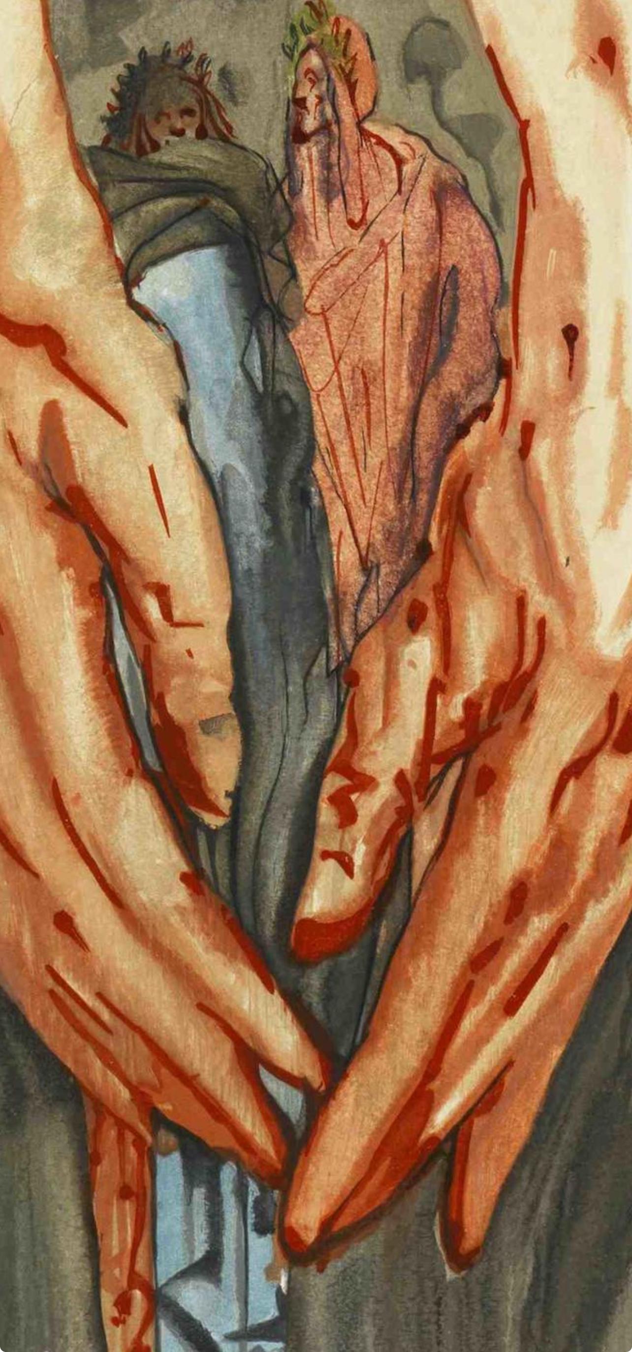 Inferno, Canto XVI (Field 189-200; M/L. 1039-1138), La Divina Commedia - Brown Landscape Print by Salvador Dalí