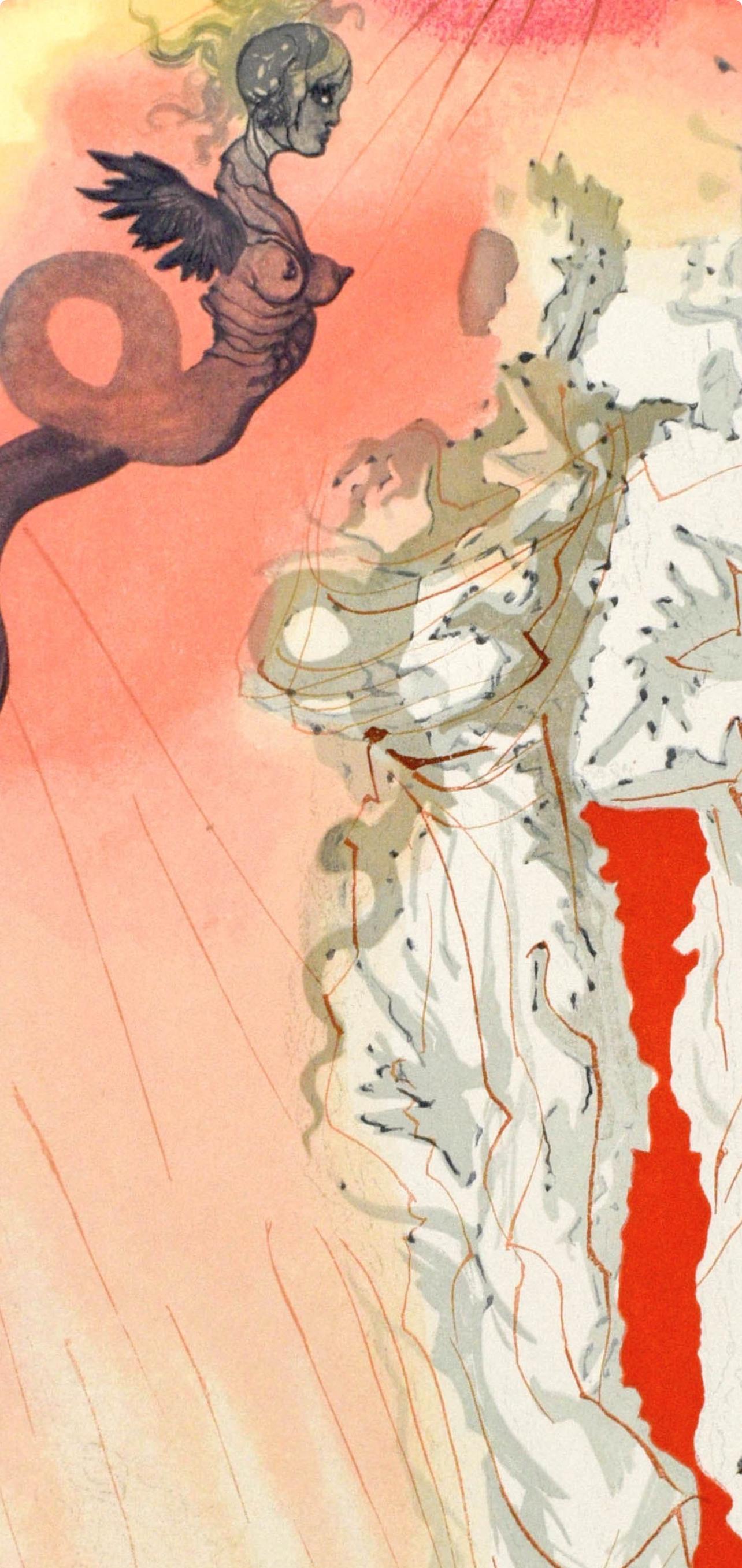 Inferno, Canto XXI (Field 189-200; M/L. 1039-1138), La Divina Commedia - Orange Figurative Print by Salvador Dalí