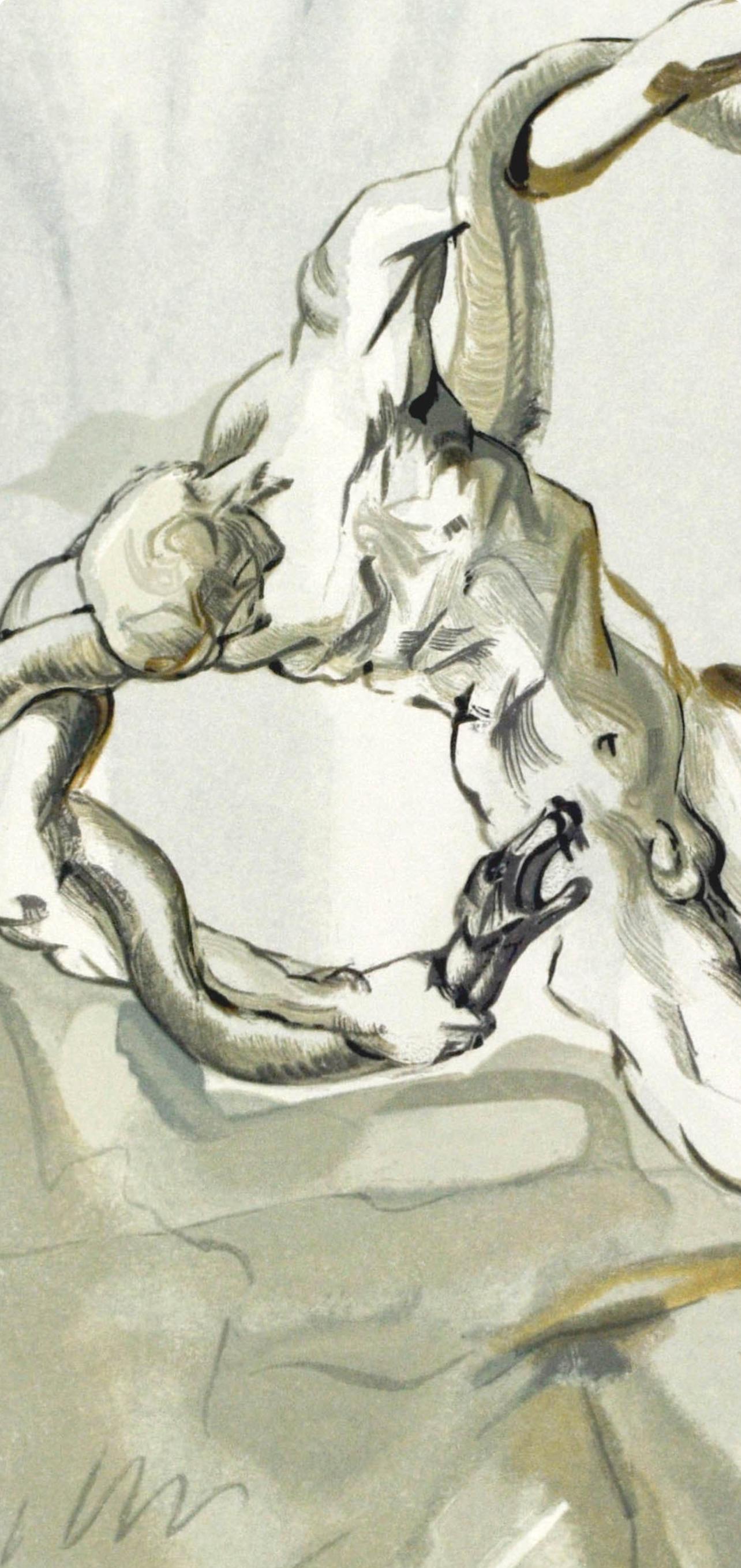 Inferno, Canto XXIV (Field 189-200; M/L. 1039-1138), La Divina Commedia - Beige Landscape Print by Salvador Dalí