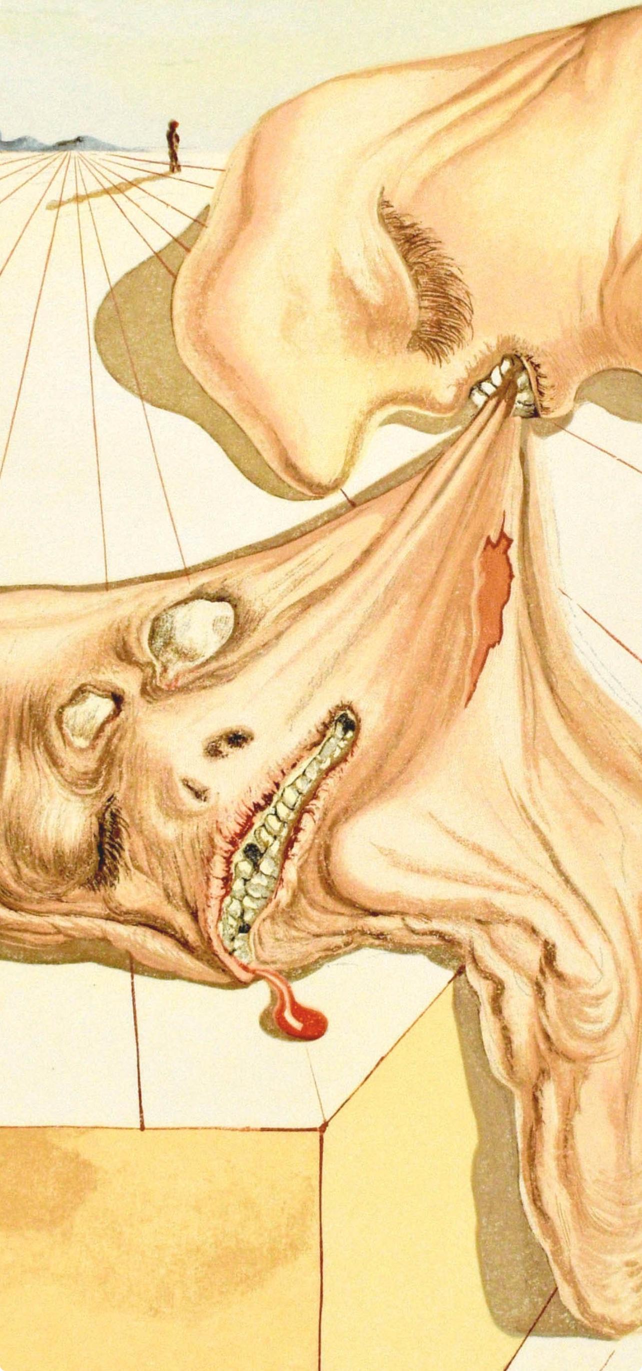 Inferno, Canto XXX (Field 189-200; M/L. 1039-1138), La Divina Commedia - Orange Figurative Print by Salvador Dalí