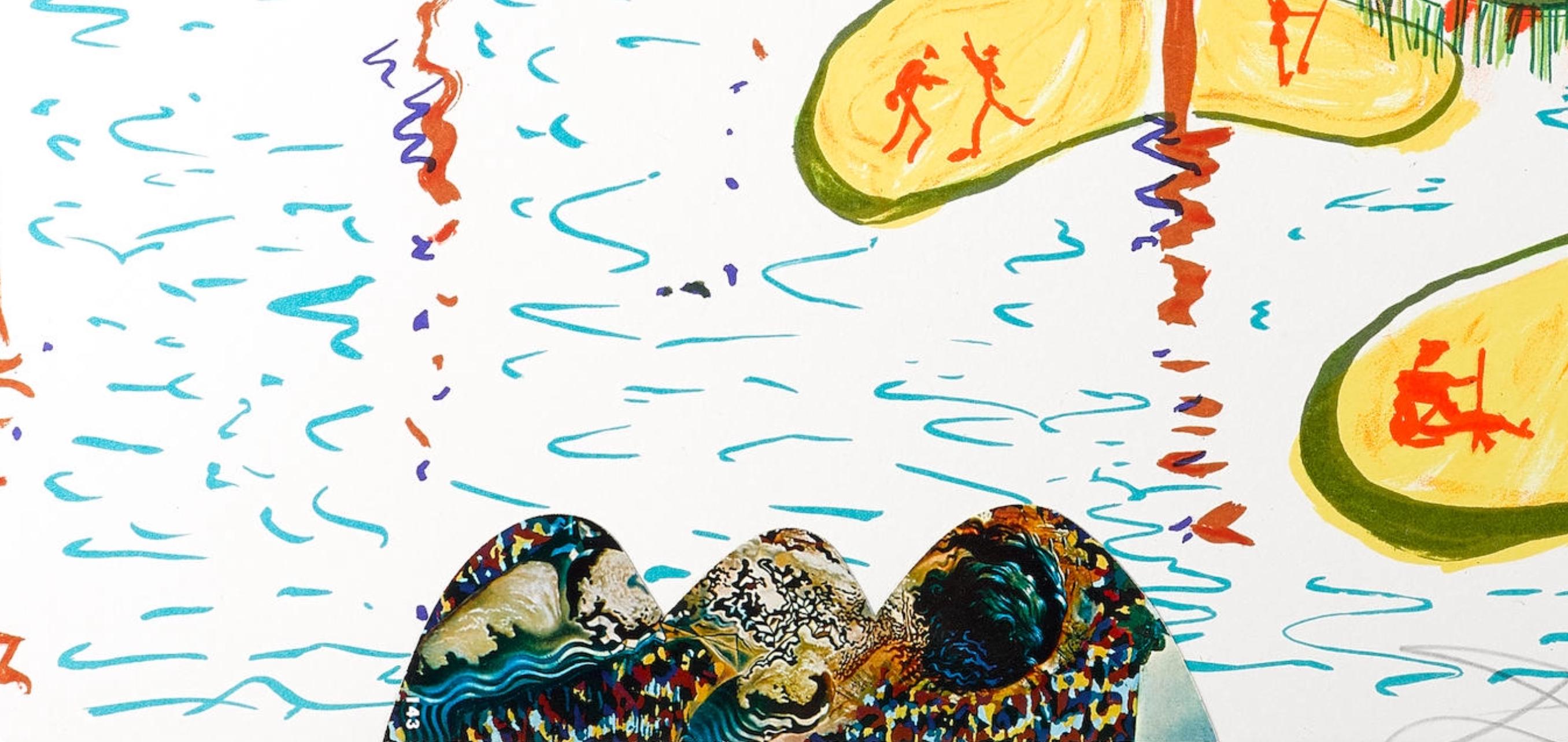 Lithografie, Siebdruck, Kaltnadel und Collage auf Vélin de Rives BFK-Papier. Beschriftung: handsigniert und nummeriert, I-70/250, wie ausgegeben. Guter Zustand. Anmerkungen: Aus dem Folianten Imaginations et Objets du futur (Vorstellungen und