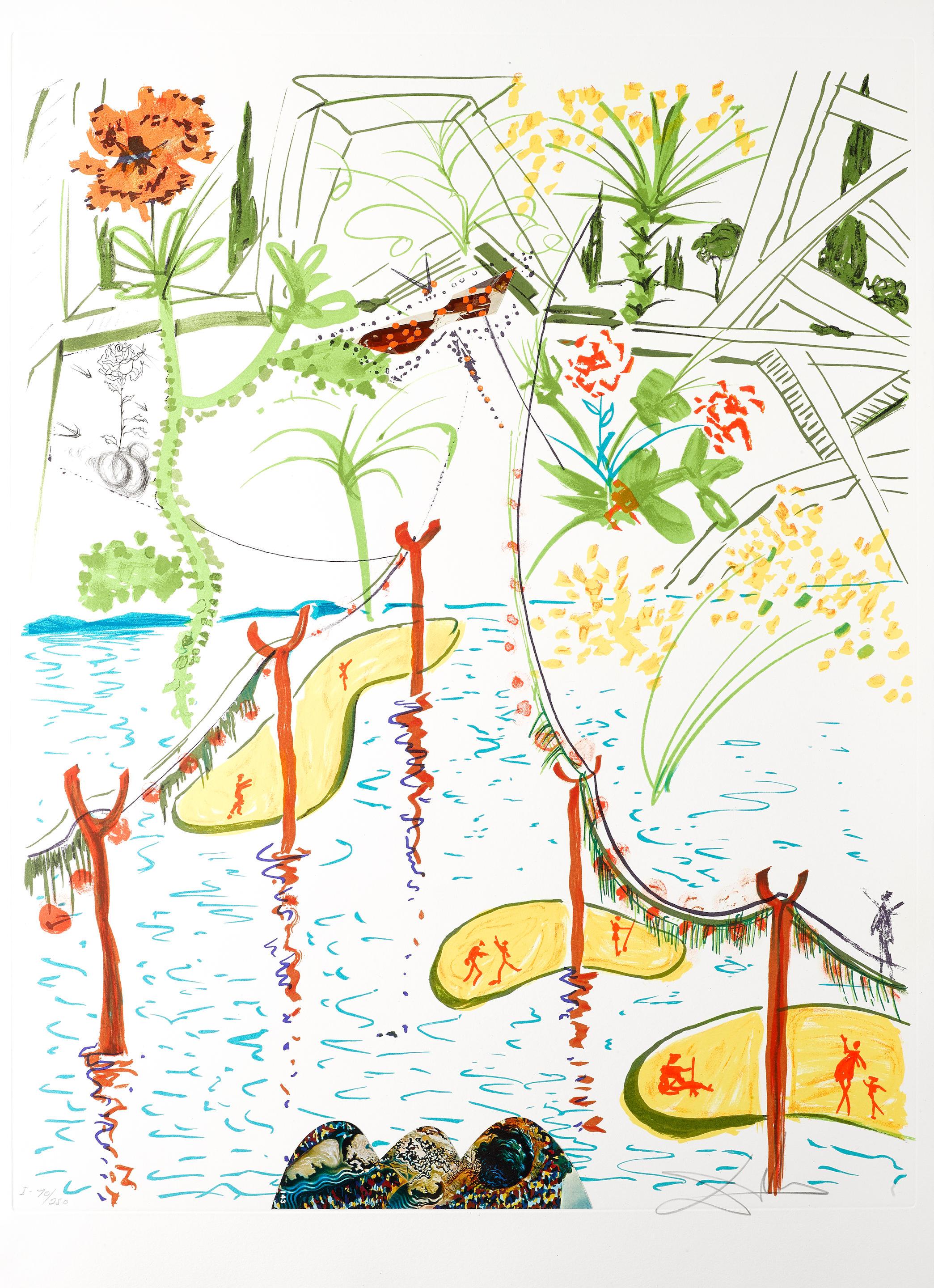 Salvador Dalí Landscape Print – Jardin biologique (M/L 822-831; Feld 75-13)