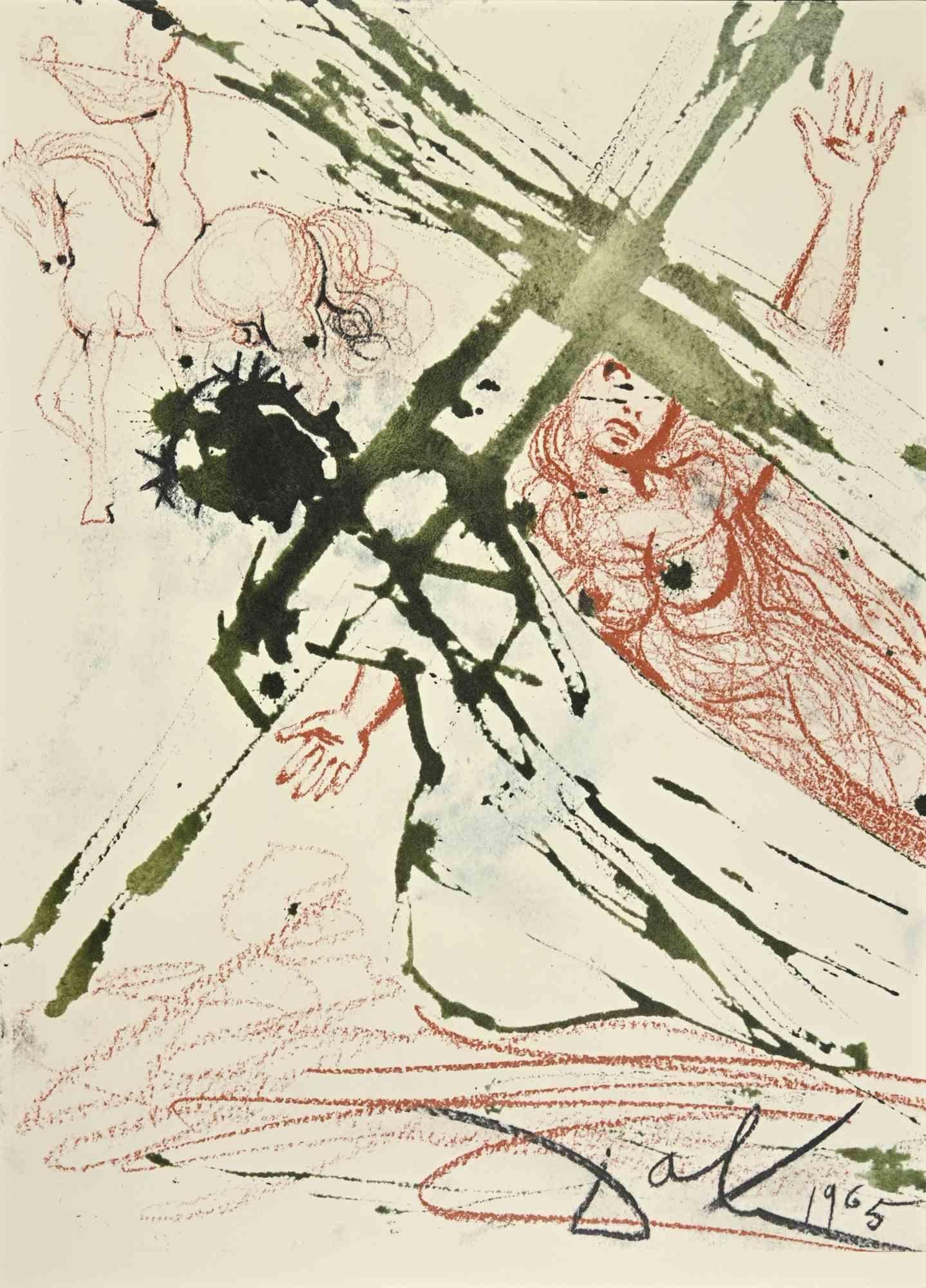 Salvador Dalí Figurative Print - Jesus Carrying The Cross - Lithography - 1964