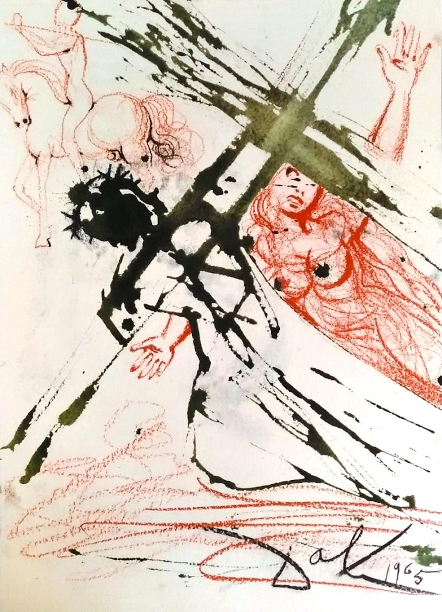 Salvador Dalí Print - Jesus Carrying the Cross - Original Lithograph by Salvador Dalì - 1965