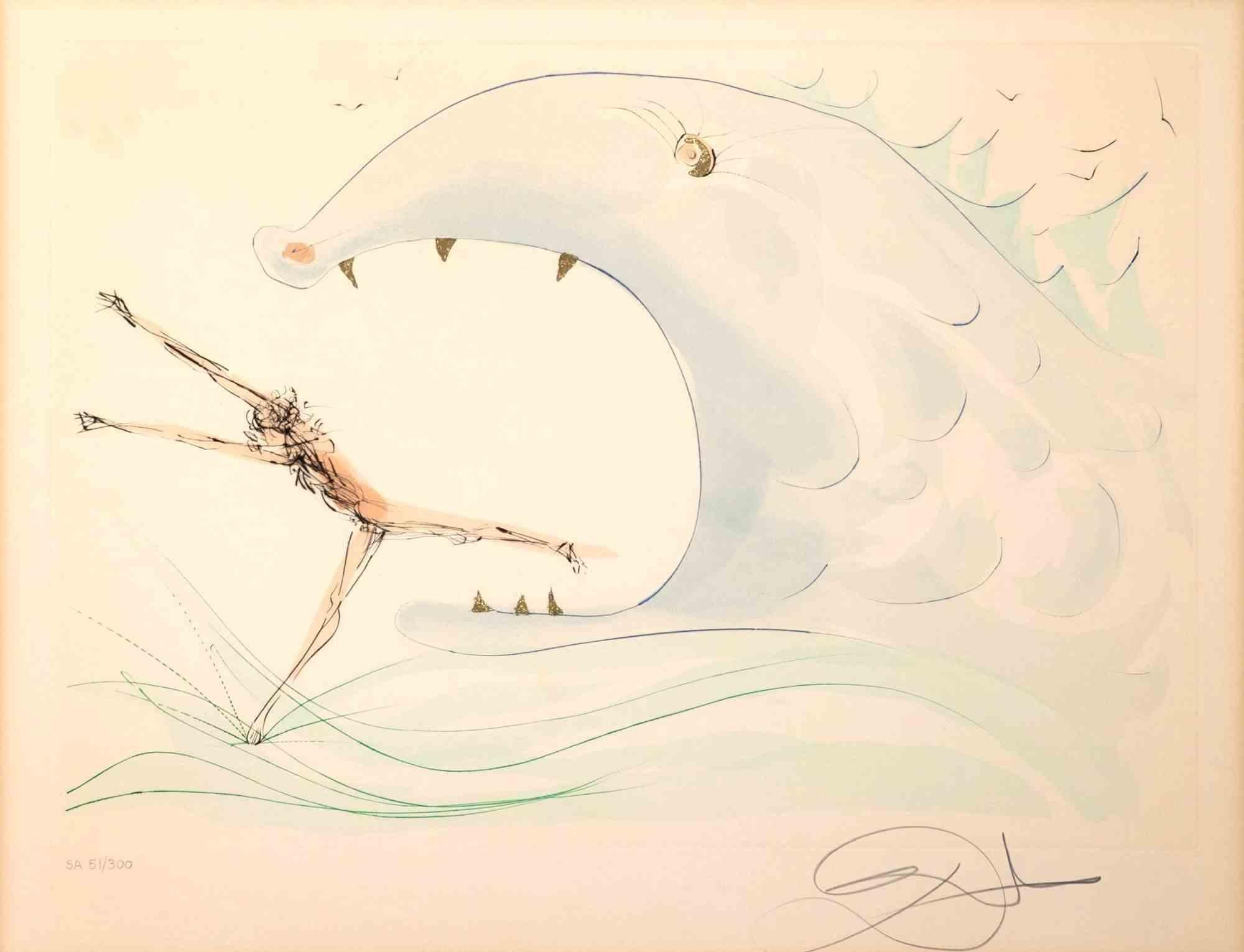 Salvador Dalí Figurative Print – Jonas und der Wal – Kaltnadelradierung – 1975