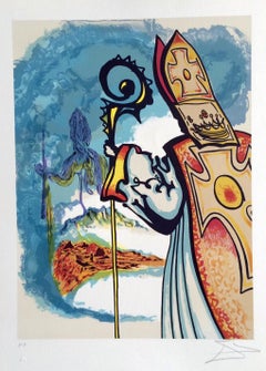 King Richard, Ivanhoe Suite 1977, signierte Lithographie, Langer Robe, Bischofsmiter