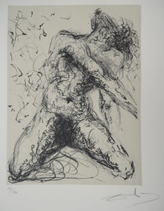 Kneeling nude - Original signed lithograph - 1967 (Desjobert)