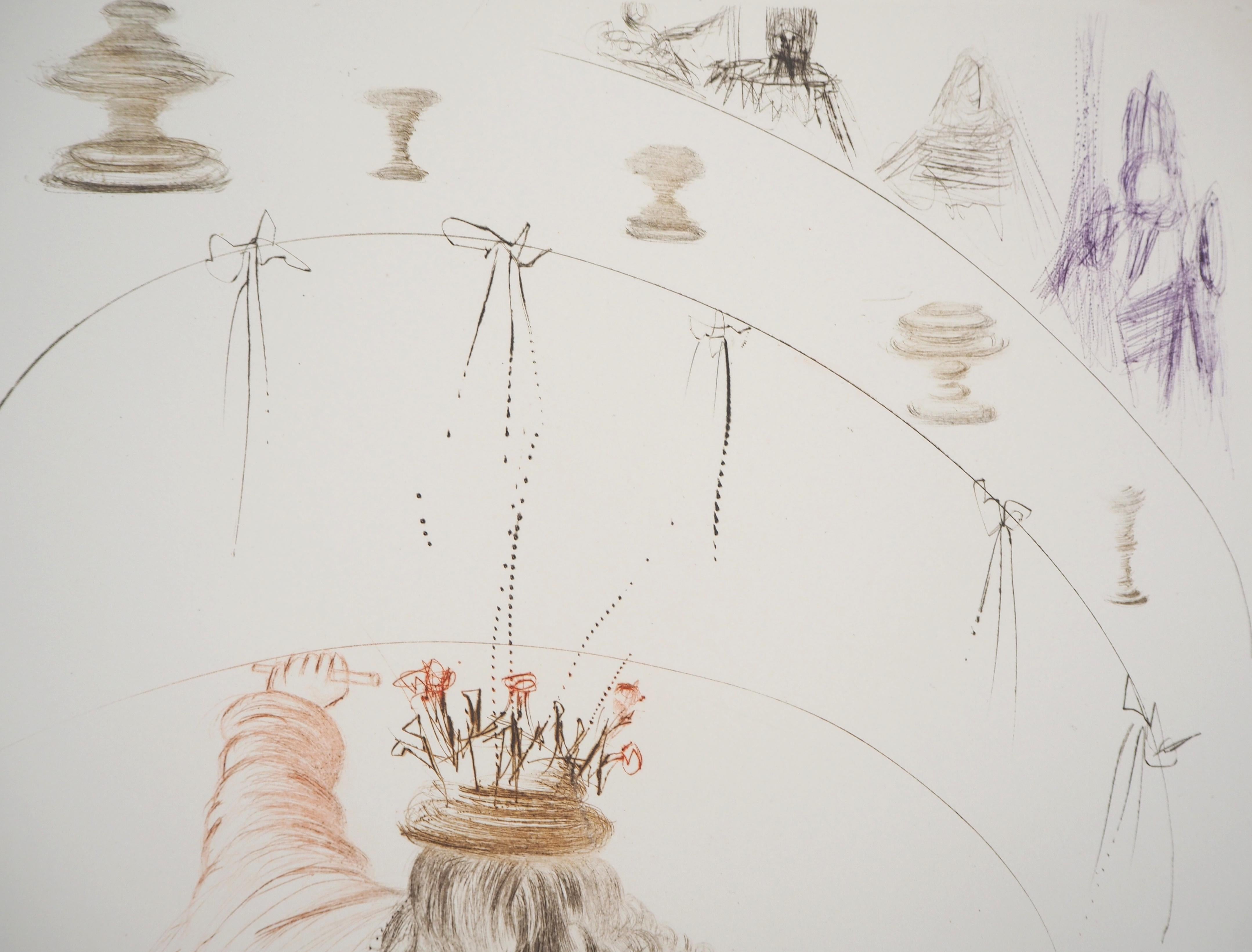Knights of King Arthur - Original etching Handsigned (Field #70-10M) - Gray Figurative Print by Salvador Dalí