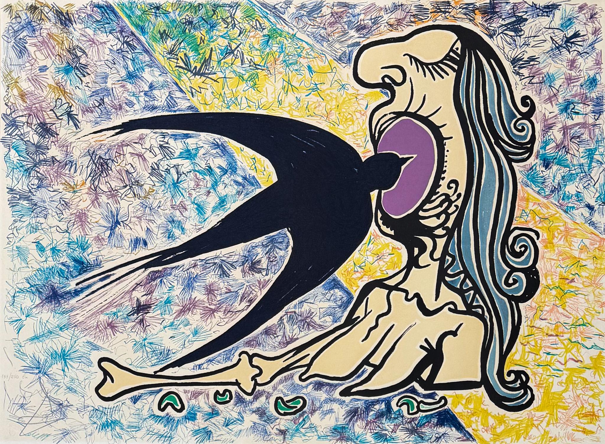 Coloured lithograph on Arches paper.
Limited edition, numbered as 133/250 Eu.
Signed in pencil by artist.

Paper size: 47,5 x 64 cm
Framed size: 73 x 91 cm
very good condition, some light paper oxidation.

Bibliography: Dalì - Catalogue Raisonnè of