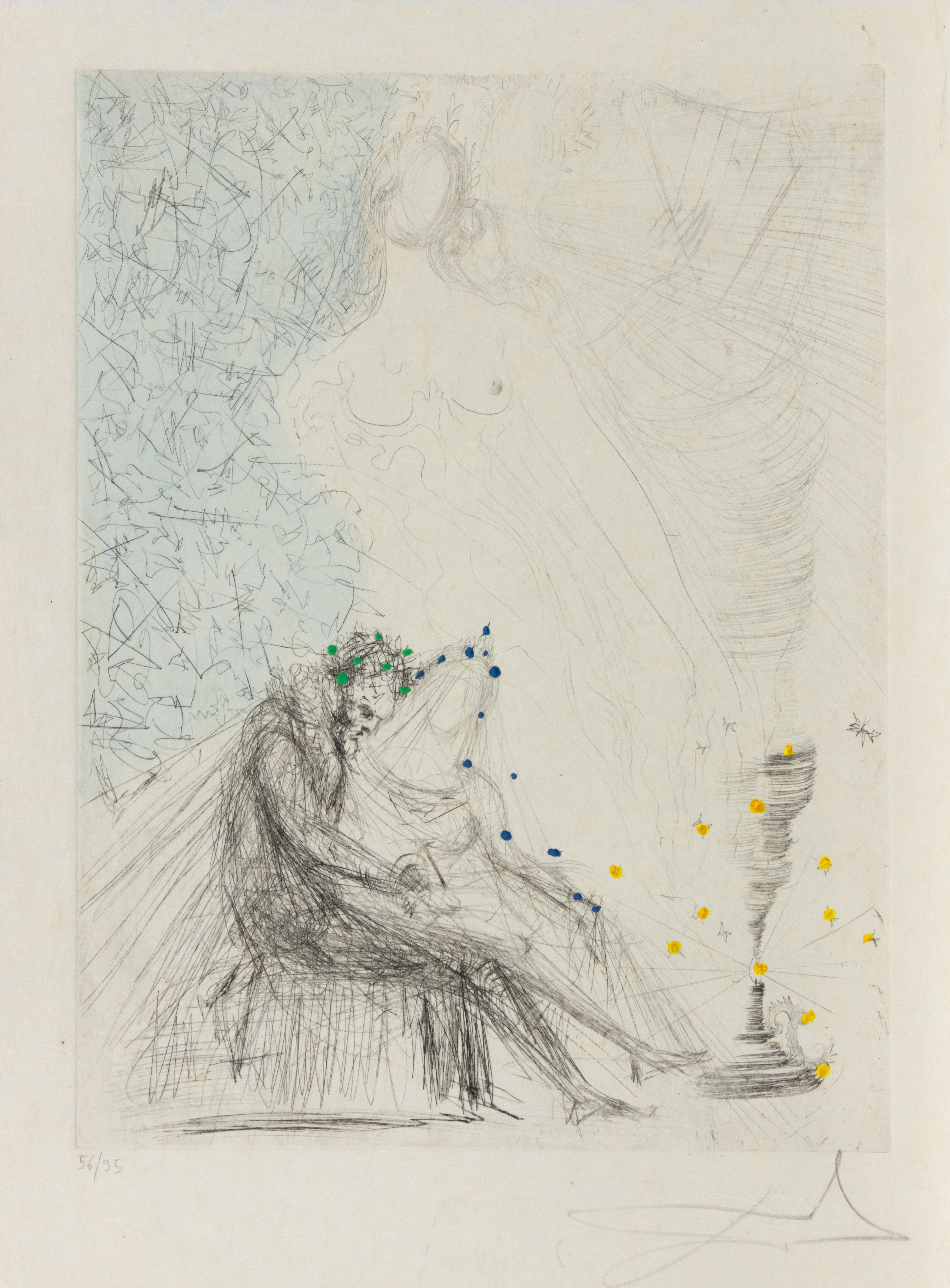 Salvador Dalí Figurative Print - La Couple à la Bugie (Couple with a Candle) - Etching - 1968