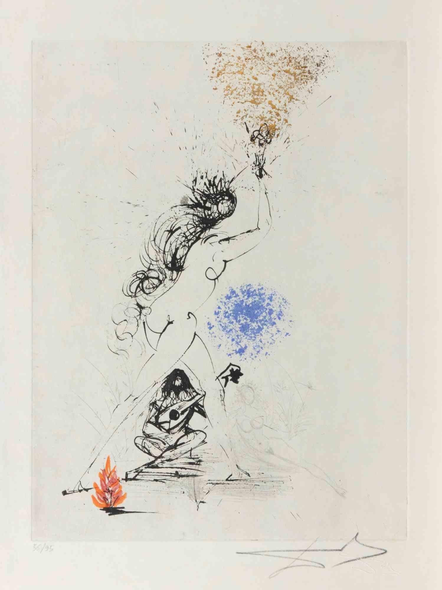 La Fille au Flambeau - Radierung - 1968 – Print von Salvador Dalí