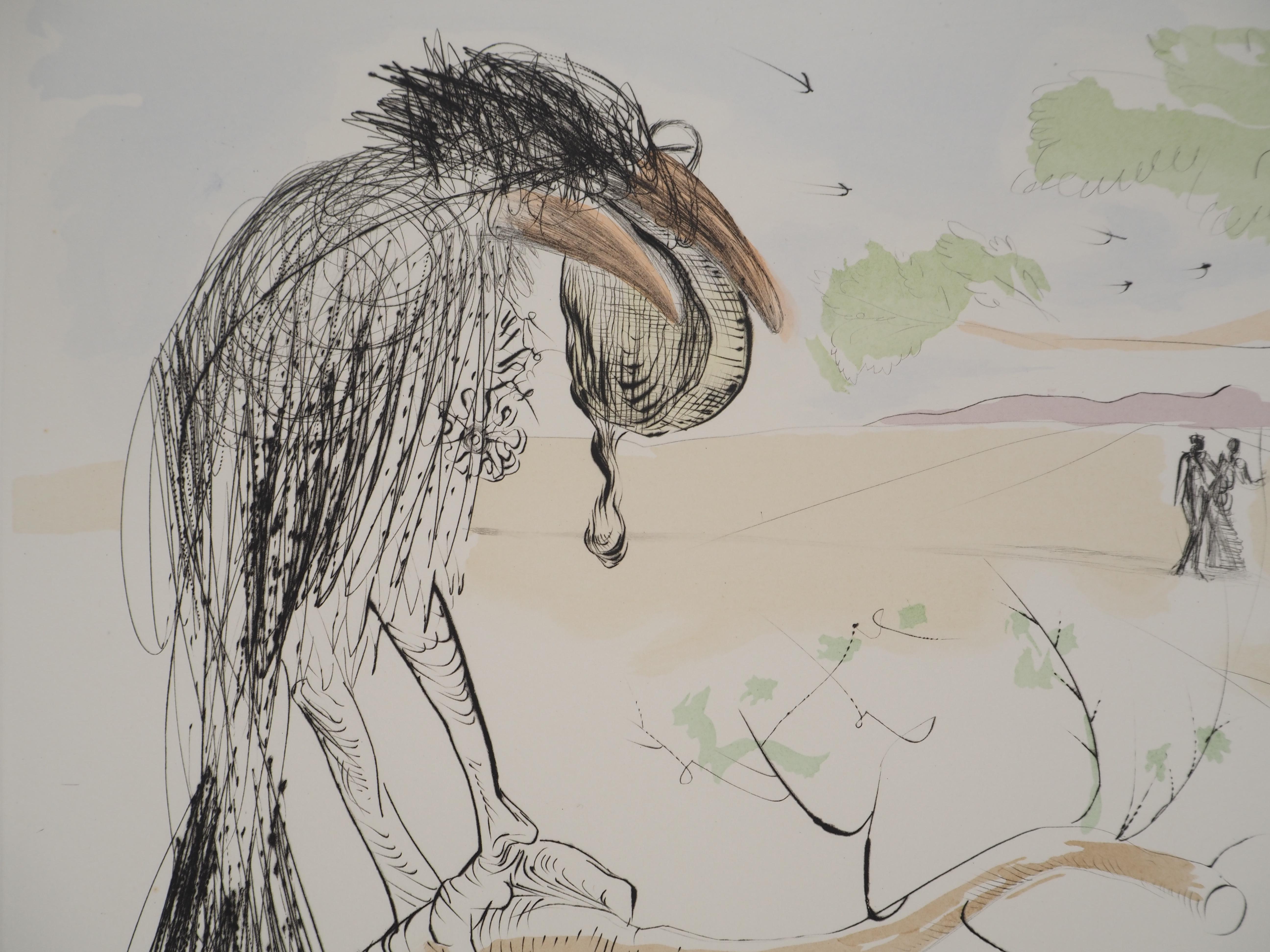 Salvador Dali
Die Krähe und der Fuchs, 1974

Original Kaltnadelradierung mit Schablonenveredelung (Atelier Rigal)
Mit Bleistift signiert 
Limitiert auf 250 Exemplare (hier nummeriert 183)
Auf Arches Vellum  76 x 56 cm (ca. 29,9 x 22