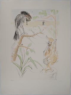 La Fontaine's Bestiarium, The crow and the fox -Original Radierung, HANDSIGNIERT, 1974