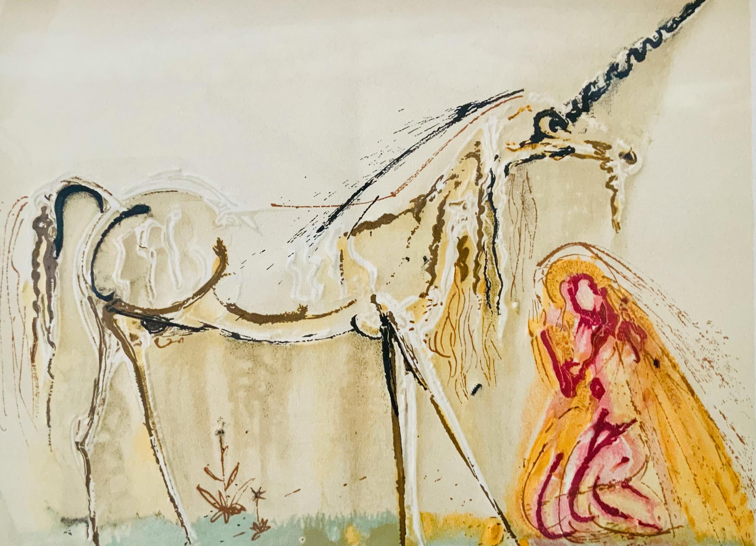 La Licorne (The Unicorn), Surrealist Lithograph by Salvador Dali - Print by Salvador Dalí