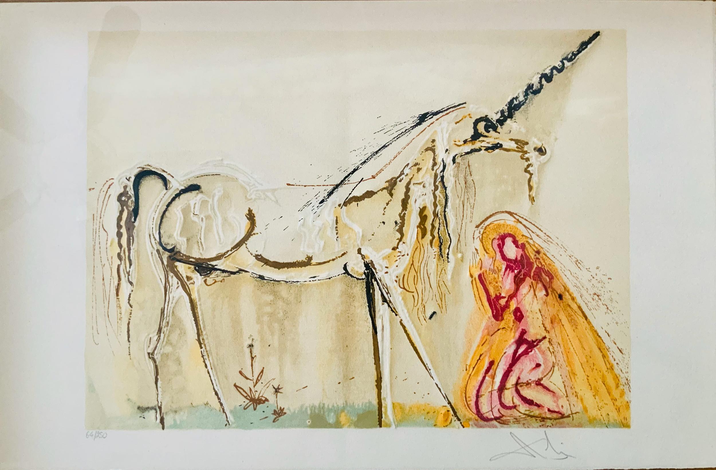 Salvador Dalí Animal Print - La Licorne (The Unicorn), Surrealist Lithograph by Salvador Dali