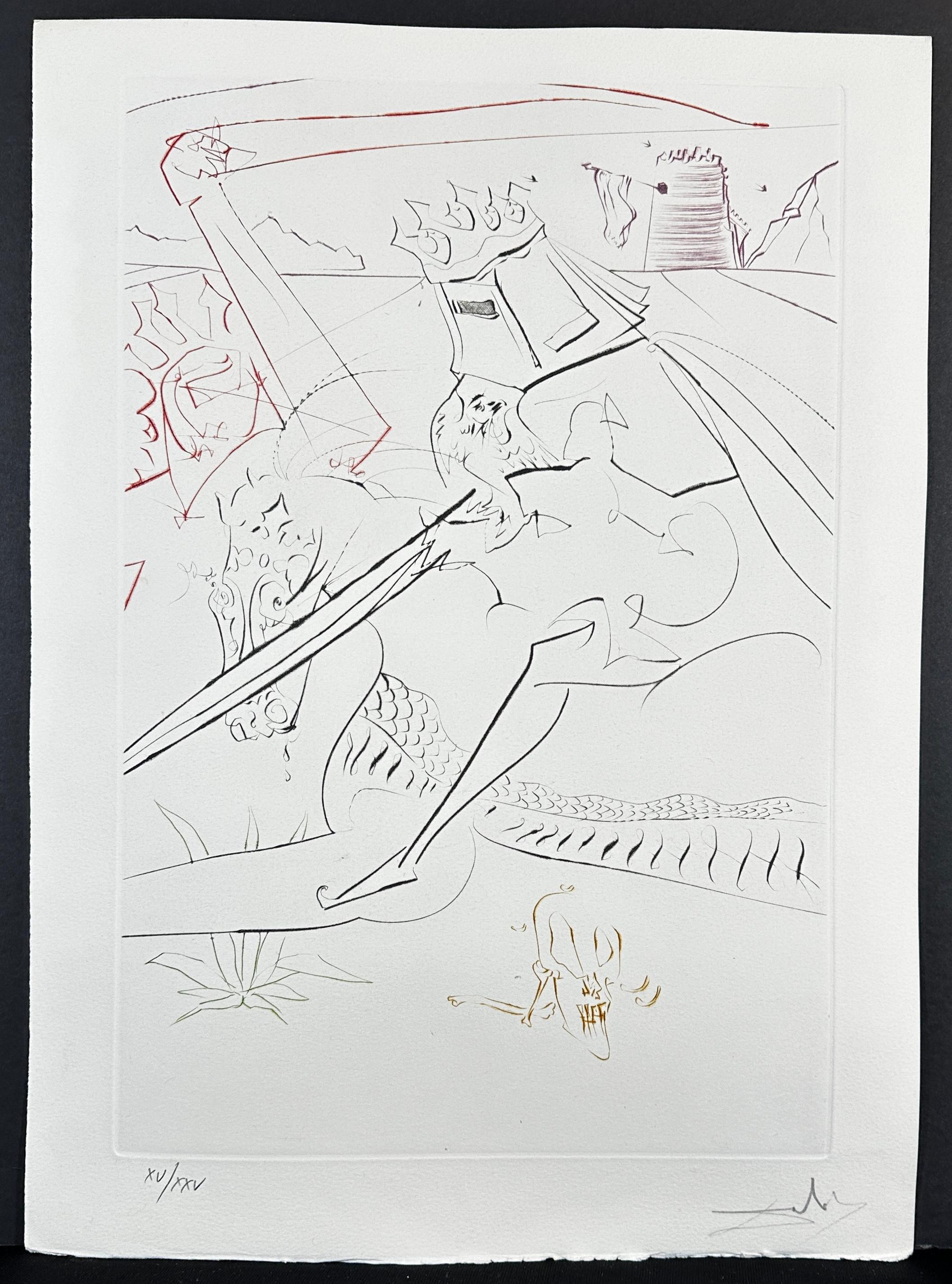 Figurative Print di Salvador Dalí - La Quete du Graal Il Cavaliere Nero