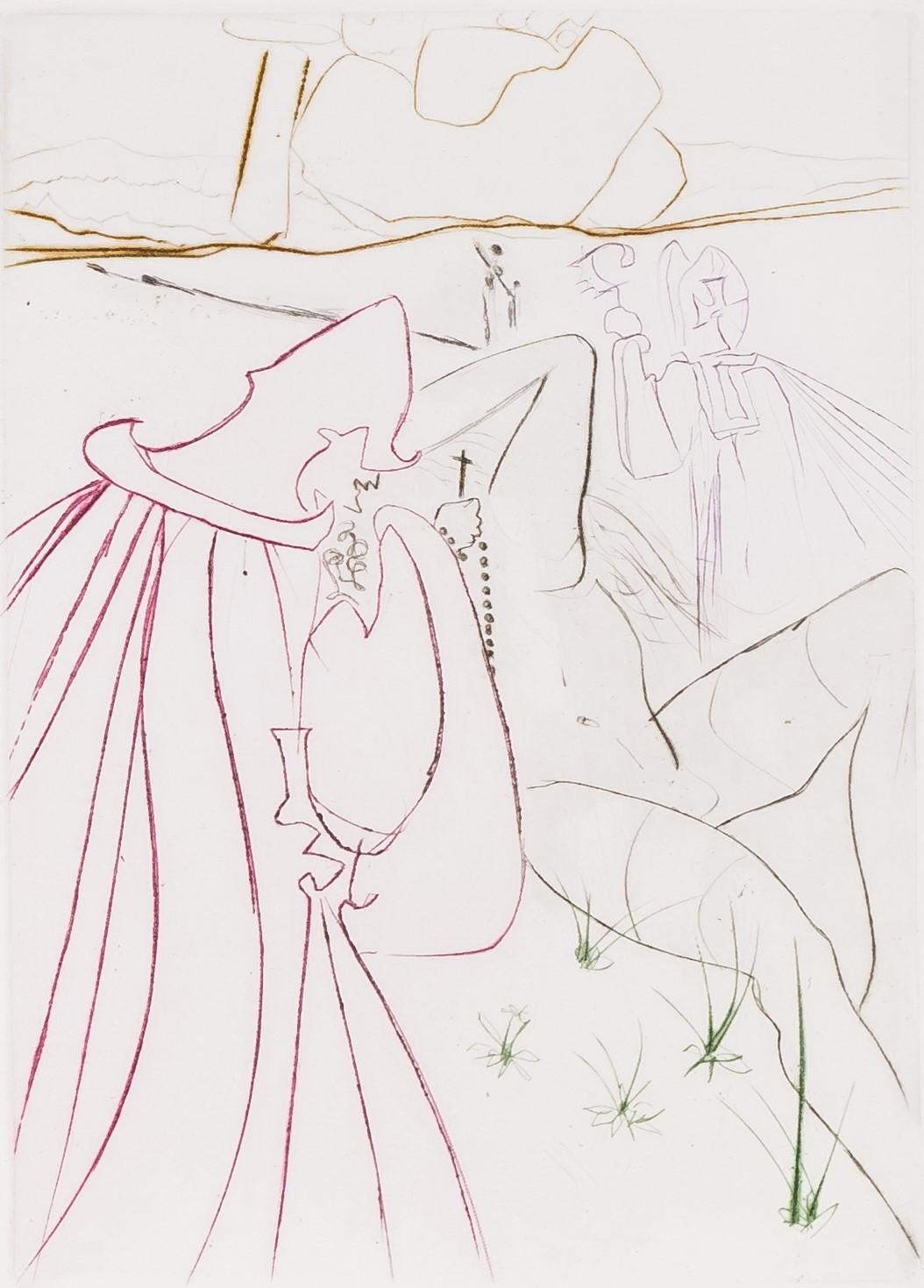 La Ressuscitée, 1972 (Le Decameron, Planche J) - Gris Figurative Print par Salvador Dalí