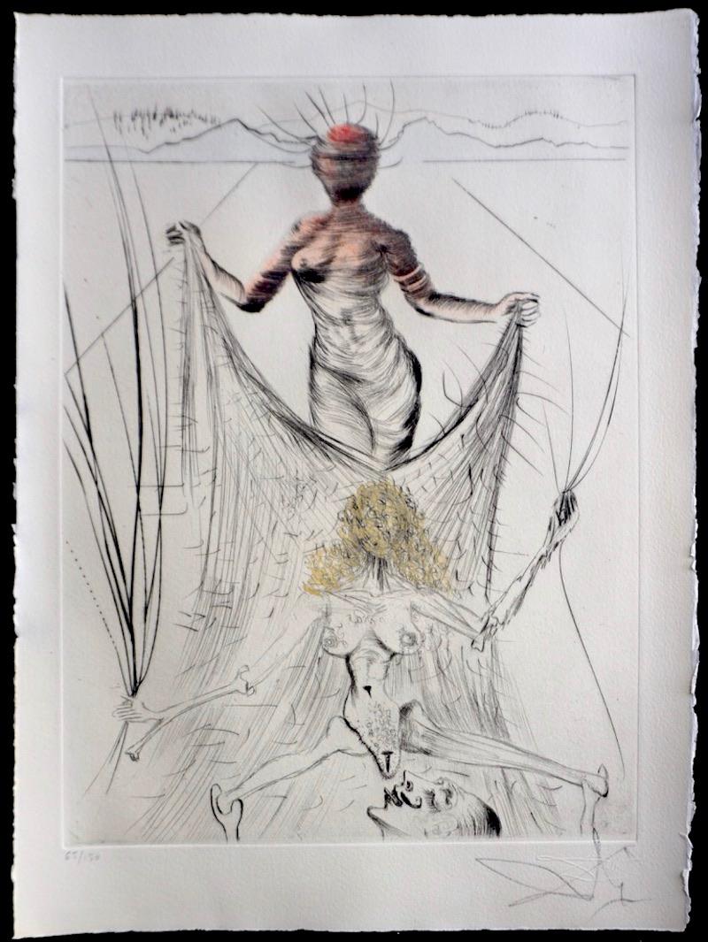 Salvador Dalí Nude Print - La Venus Aux Fourrures Woman Holding Veil 