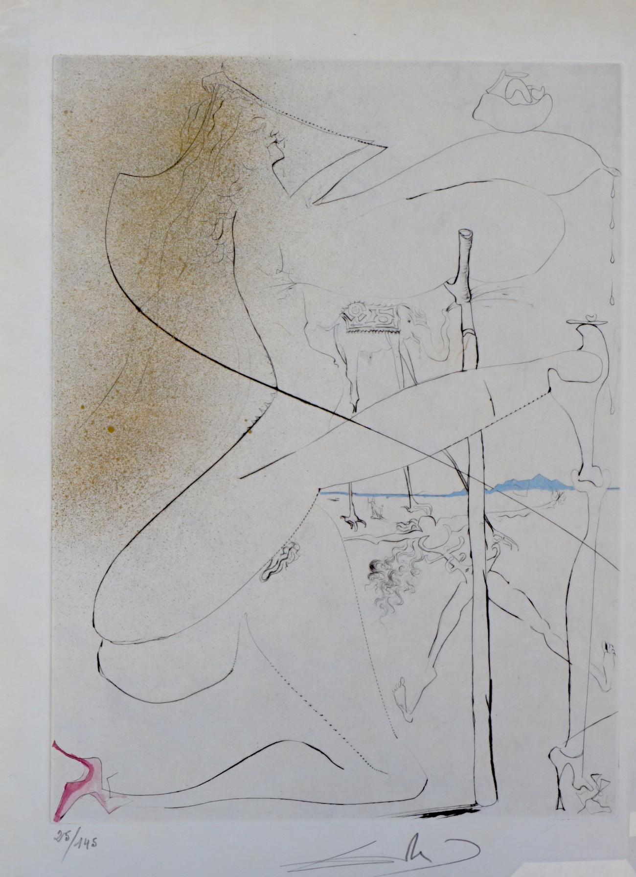 Salvador Dalí Print – La Venus aux Fourrures Frau mit Krümmung
