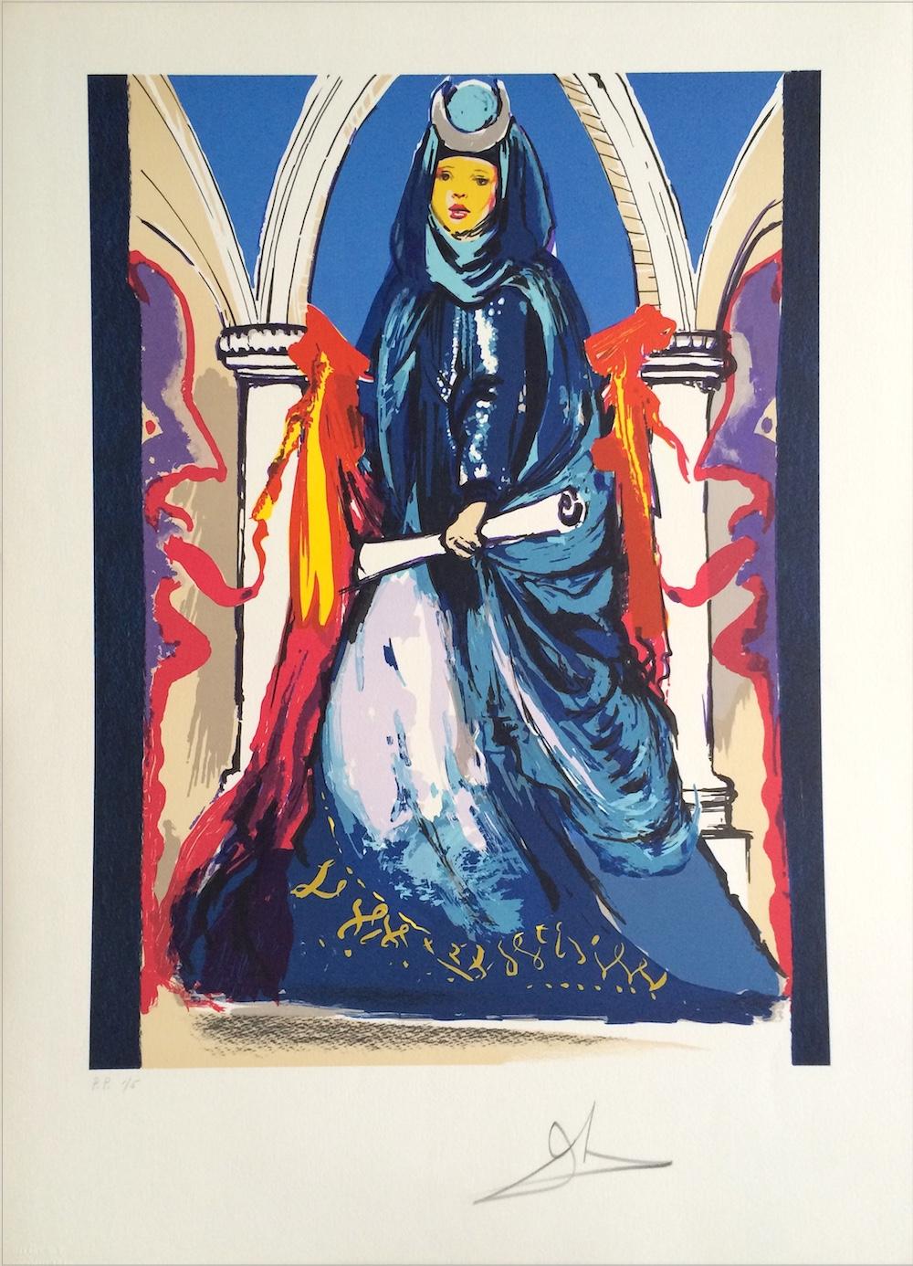 LADY BLUE(THE HIGH PRIESTESS) 1979 Signed Lithograph, Tarot Card Series - Print by Salvador Dalí
